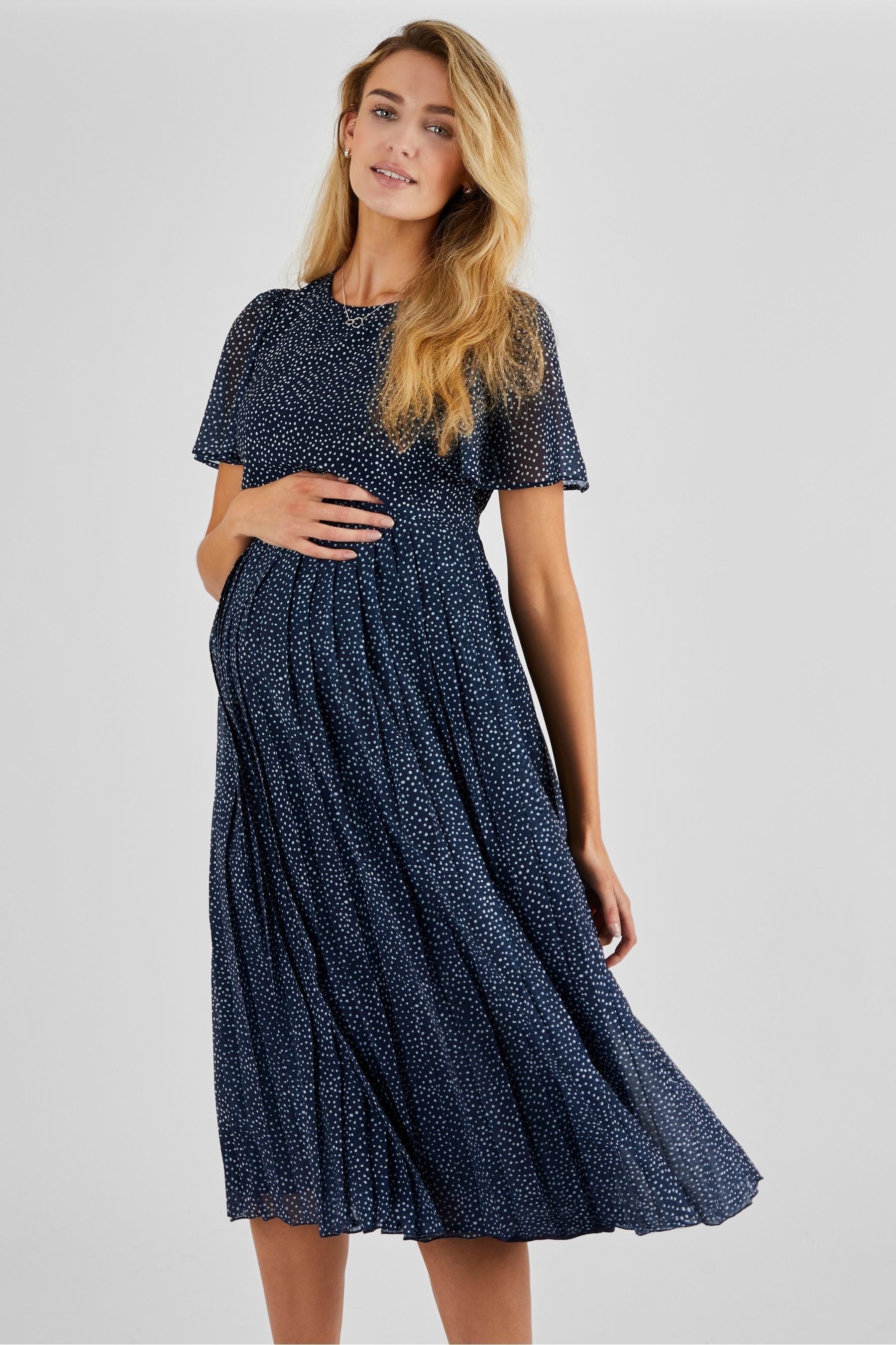 Navy JoJo Maman Bébé Spot Maternity & Nursing Midi Dress