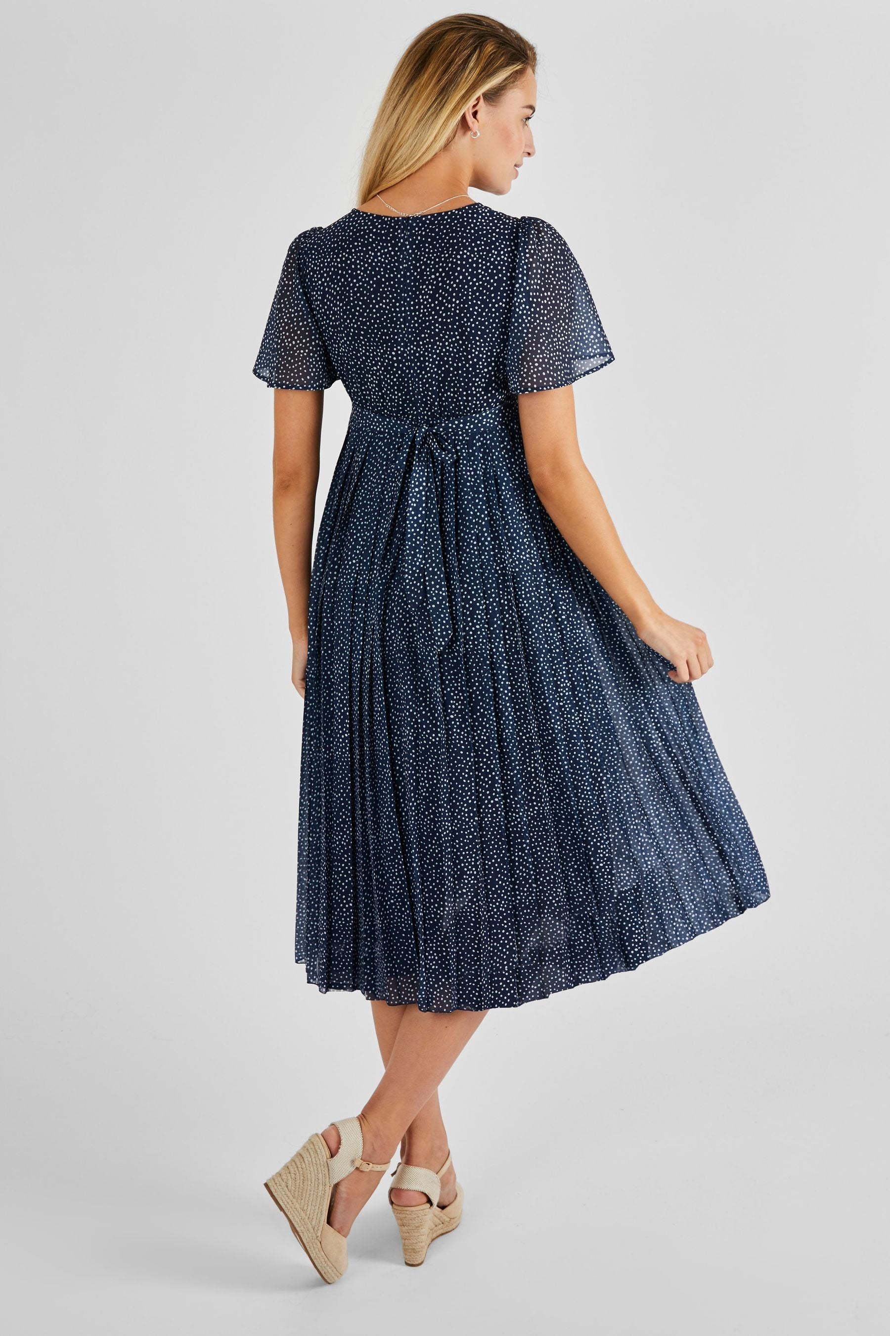 Navy JoJo Maman Bébé Spot Maternity & Nursing Midi Dress