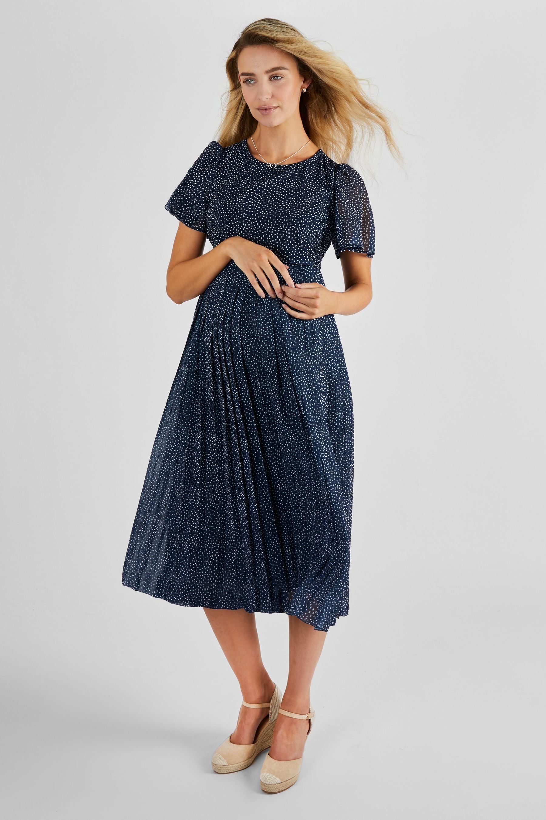 Navy JoJo Maman Bébé Spot Maternity & Nursing Midi Dress