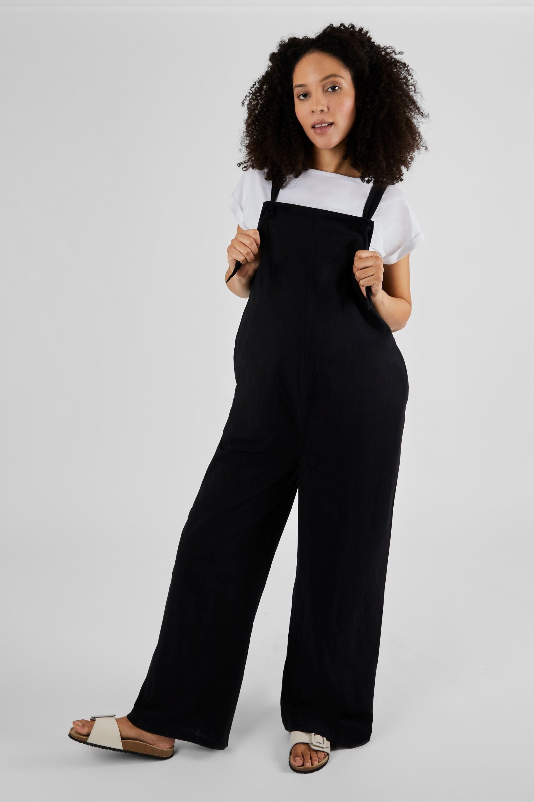 Black JoJo Maman Bébé Wide Leg Maternity Linen Dungarees