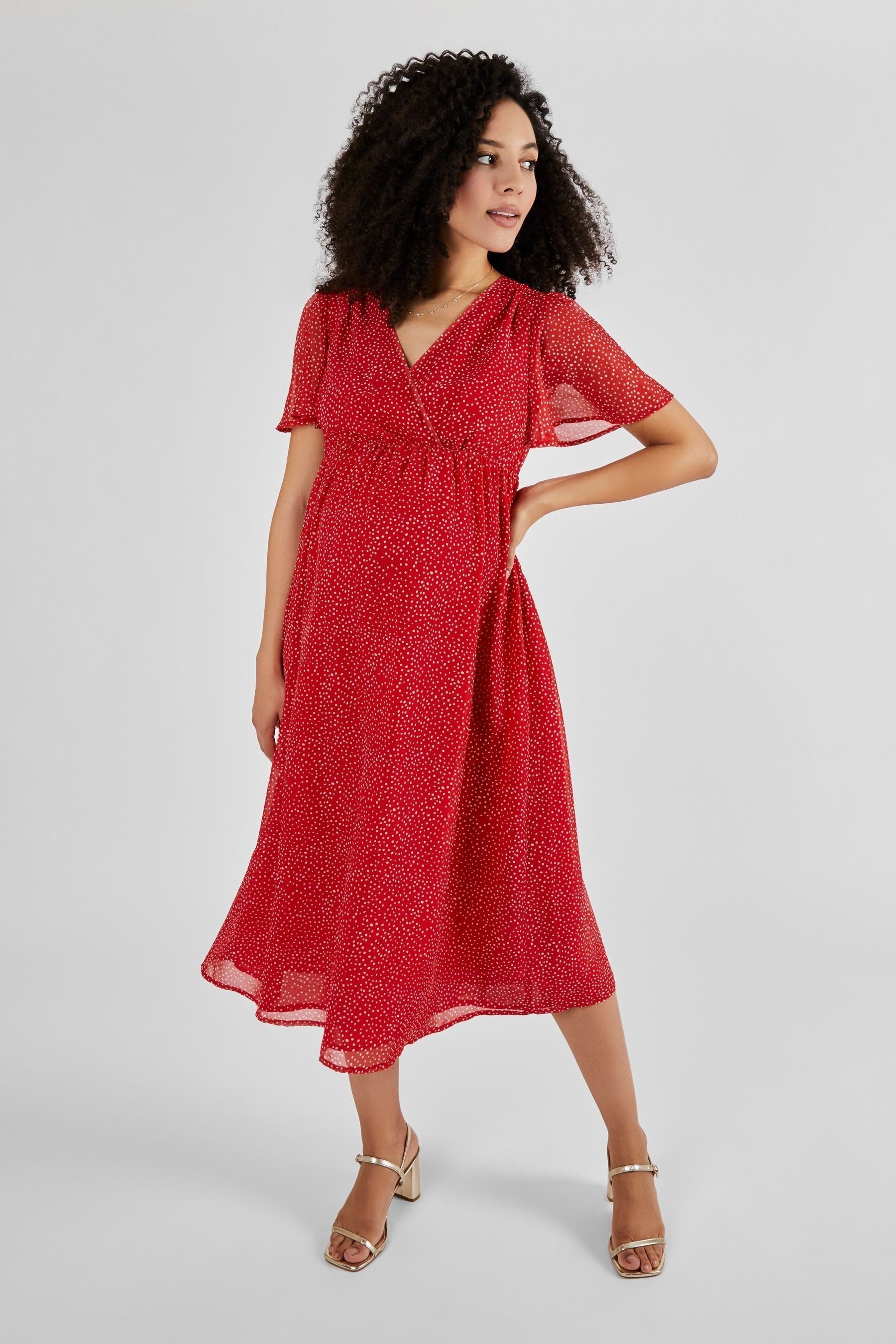 Red JoJo Maman Bébé Spot Maternity Wrap Midi Dress