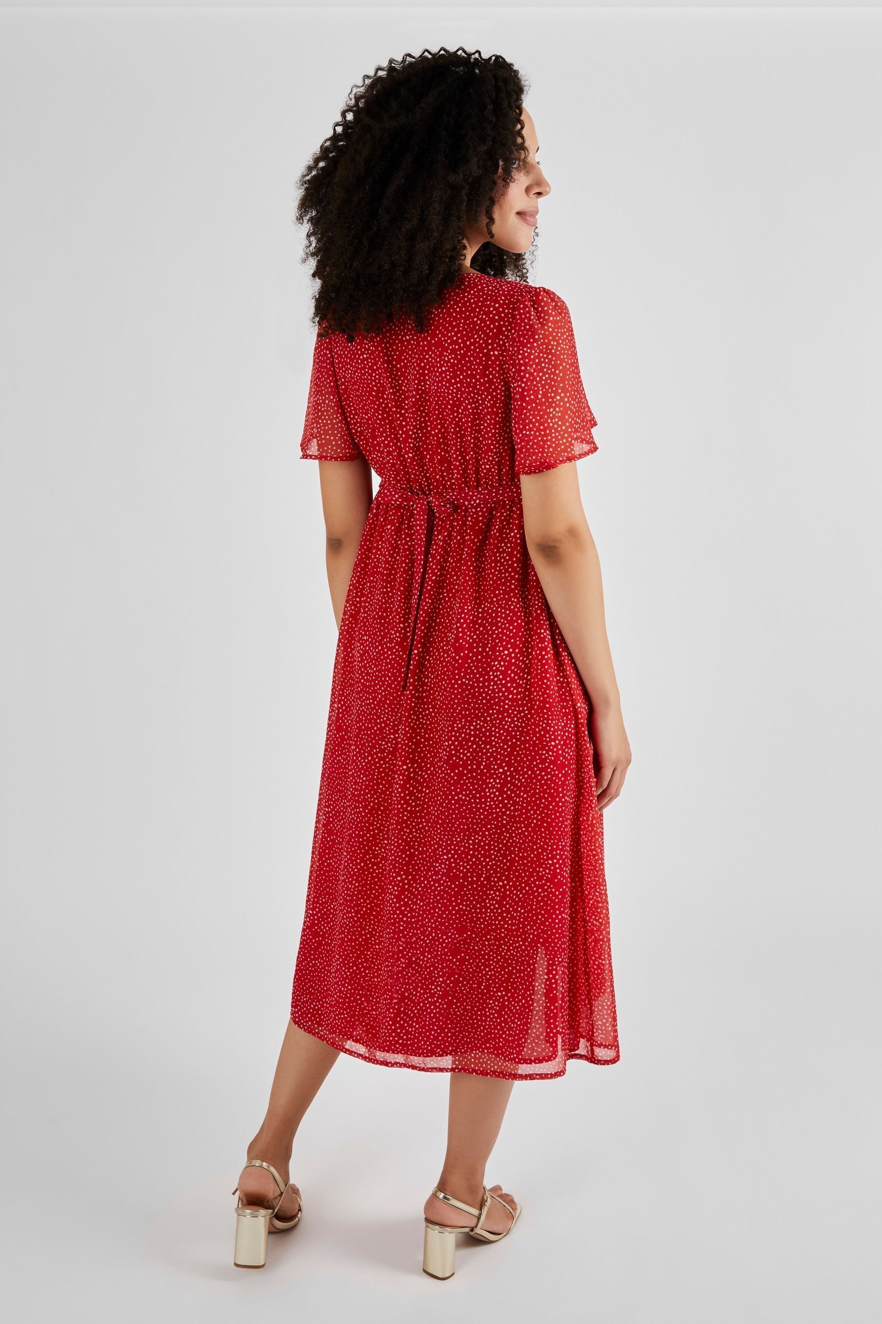 Red JoJo Maman Bébé Spot Maternity Wrap Midi Dress