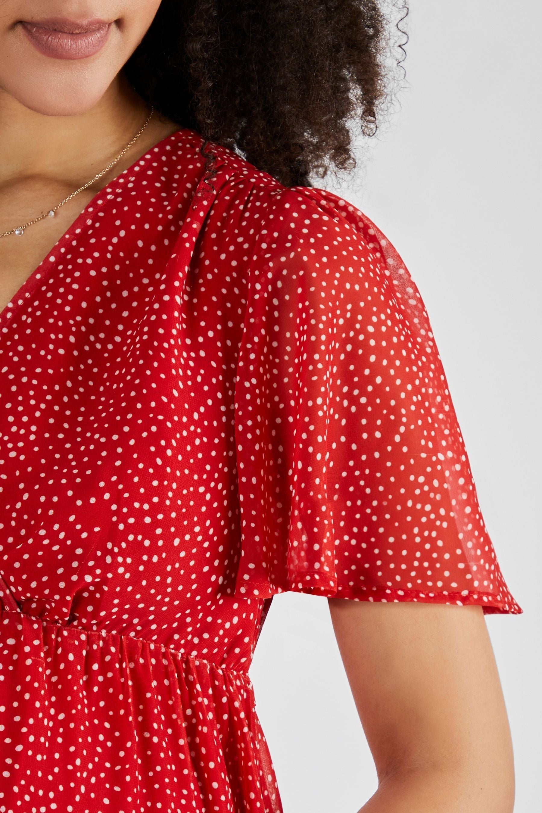 Red JoJo Maman Bébé Spot Maternity Wrap Midi Dress