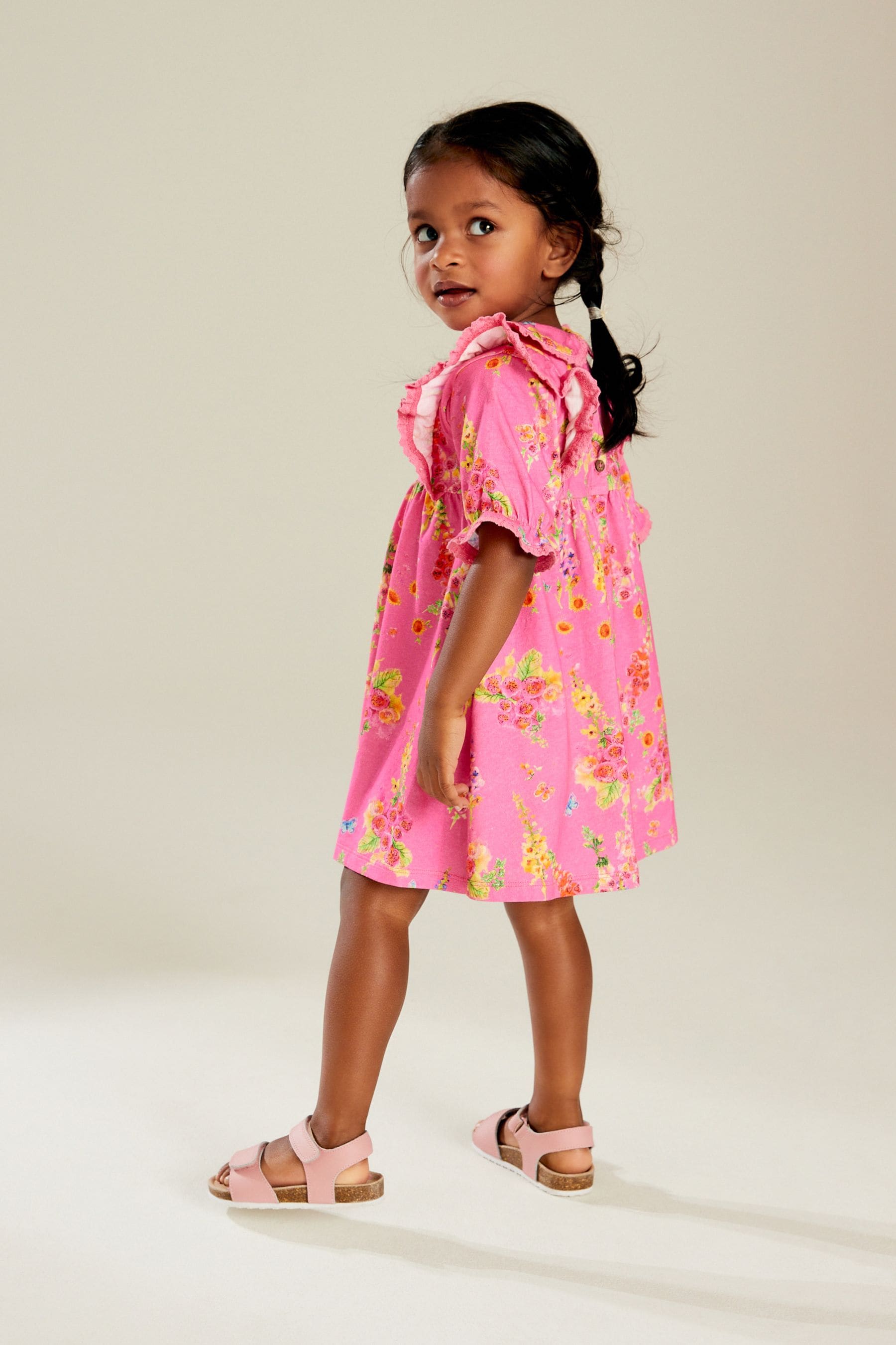 Bright Pink 100% Cotton Short Sleeve Collar Dress (3mths-7yrs)