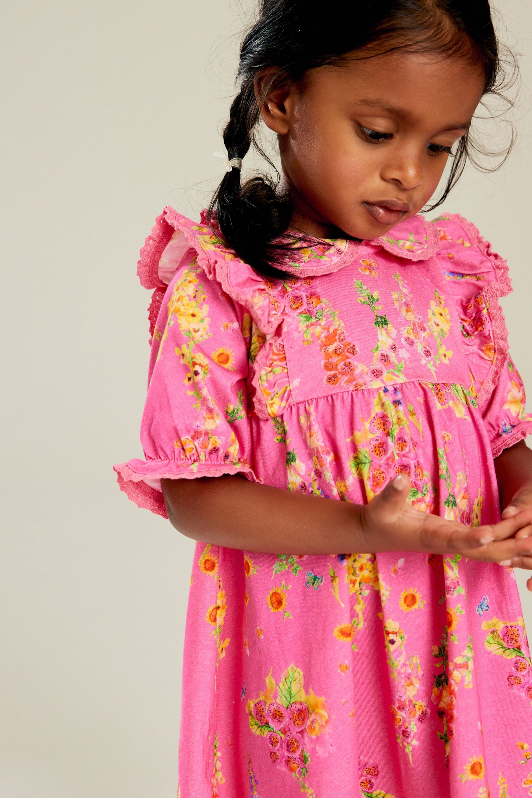 Bright Pink 100% Cotton Short Sleeve Collar Dress (3mths-7yrs)