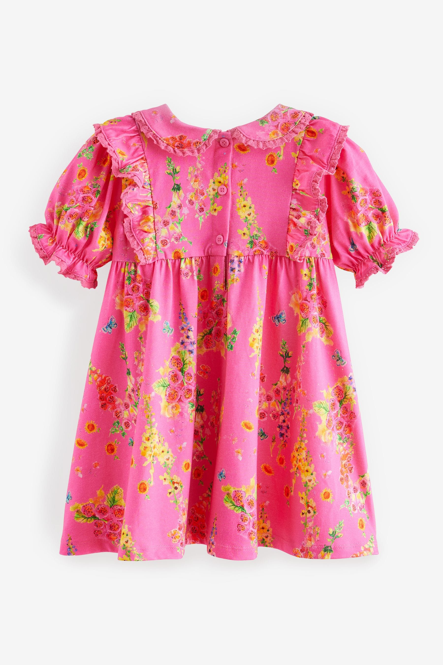 Bright Pink 100% Cotton Short Sleeve Collar Dress (3mths-7yrs)