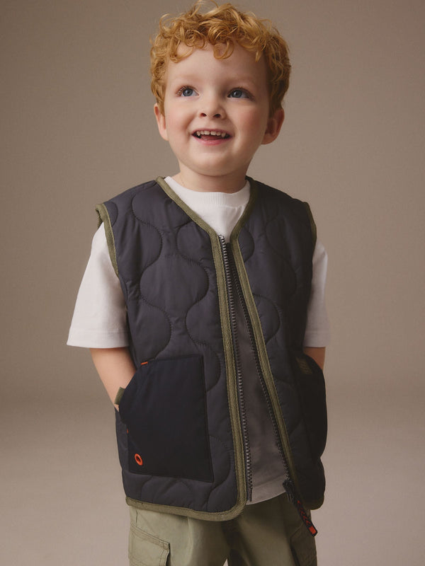 Charcoal Grey Onion Quilt Gilet (3mths-7yrs)