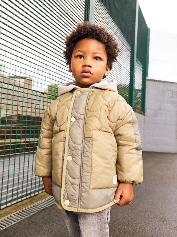 Khaki Green Onion Quilt Jacket with Removable Hood (3mths-7yrs)