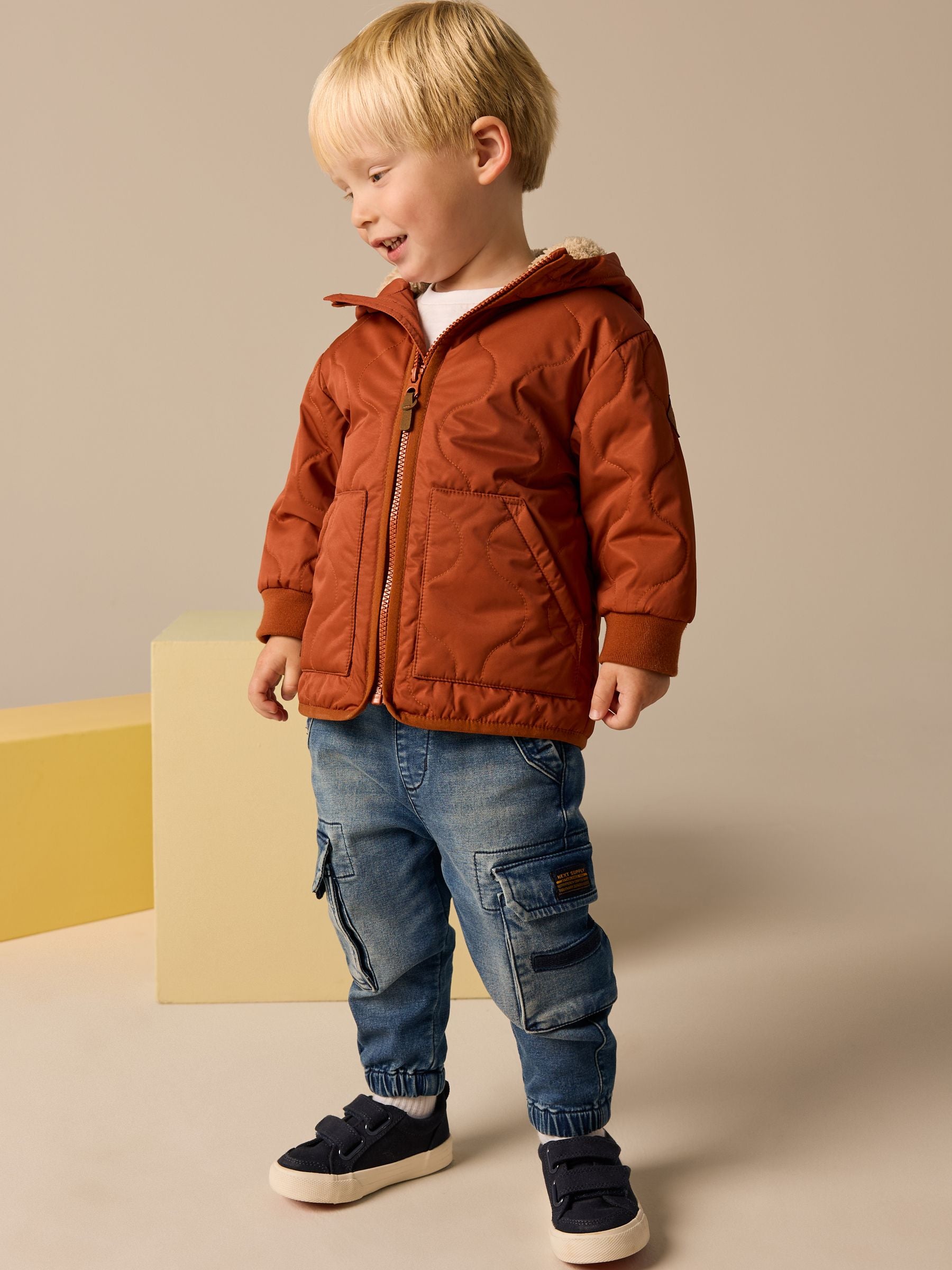 Rust Brown Quilted Borg Fleece Lined Shower Resistant Coat (3mths-7yrs)