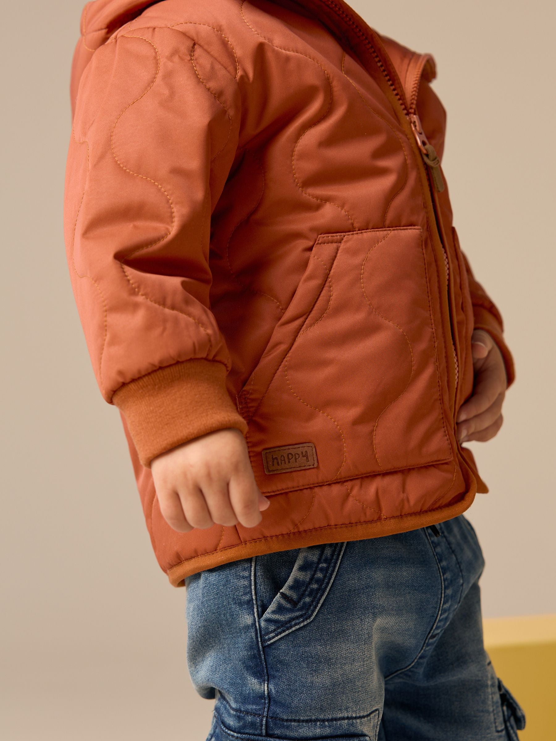 Rust Brown Quilted Borg Fleece Lined Shower Resistant Coat (3mths-7yrs)