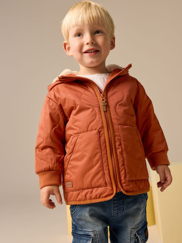 Rust Brown Quilted Borg Fleece Lined Shower Resistant Coat (3mths-7yrs)