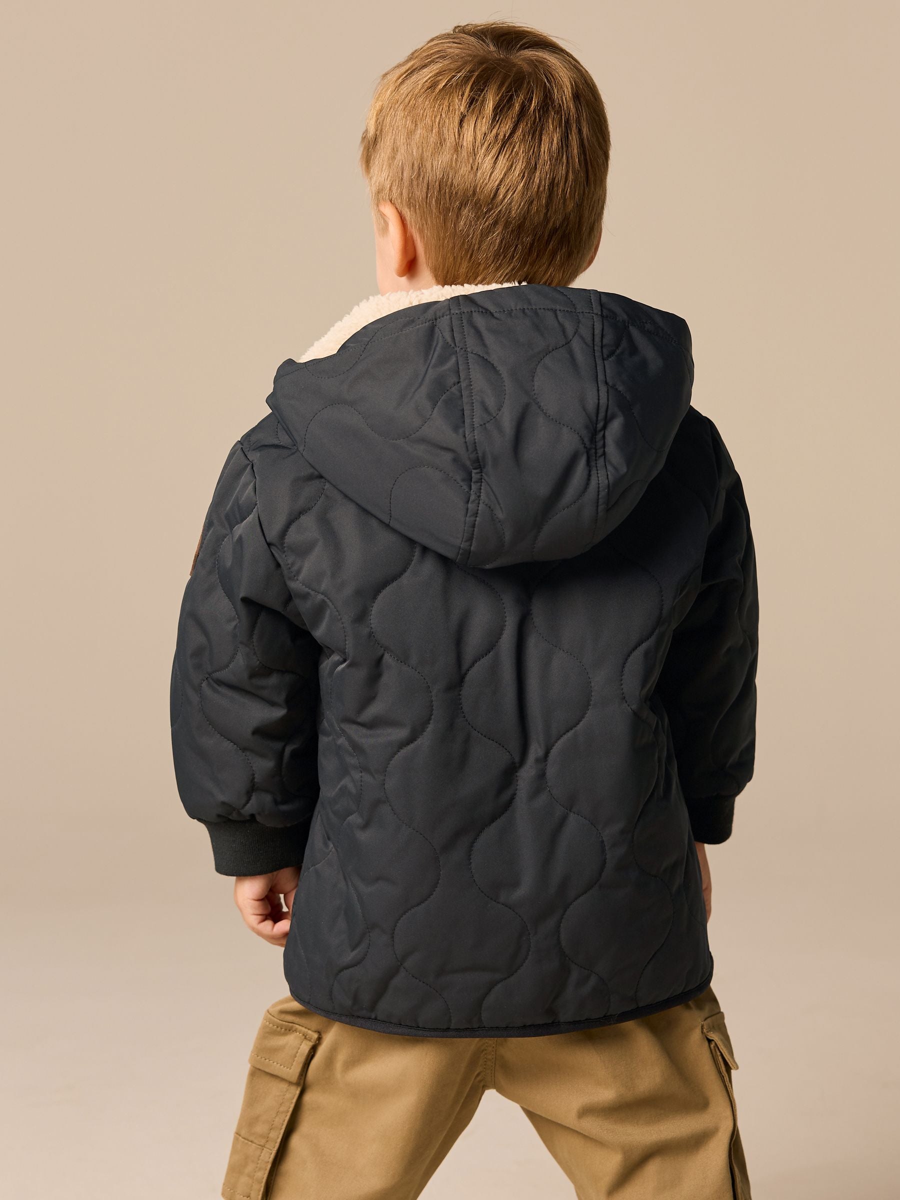 Black Quilted Borg Fleece Lined Shower Resistant Coat (3mths-7yrs)