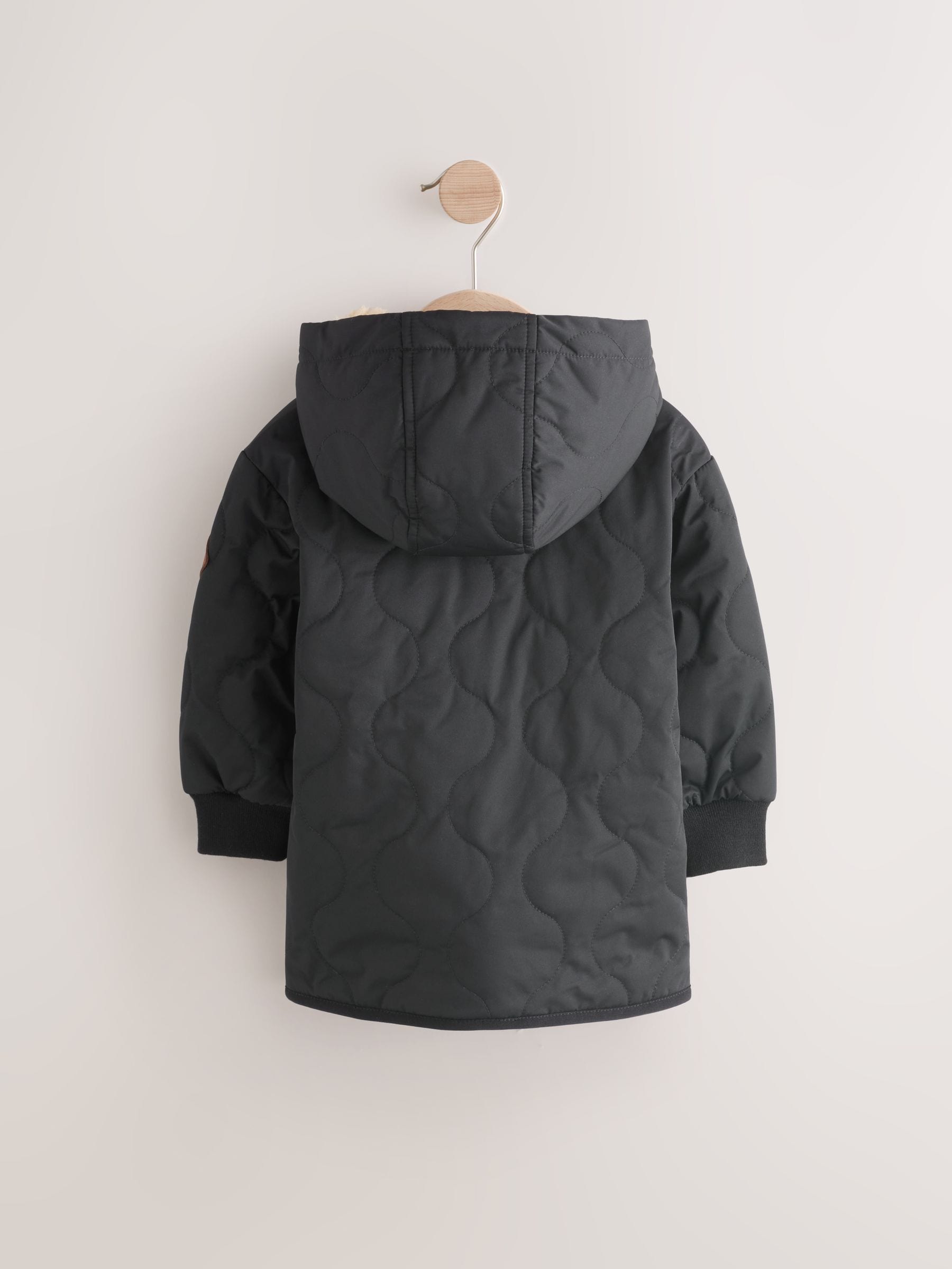 Black Quilted Borg Fleece Lined Shower Resistant Coat (3mths-7yrs)