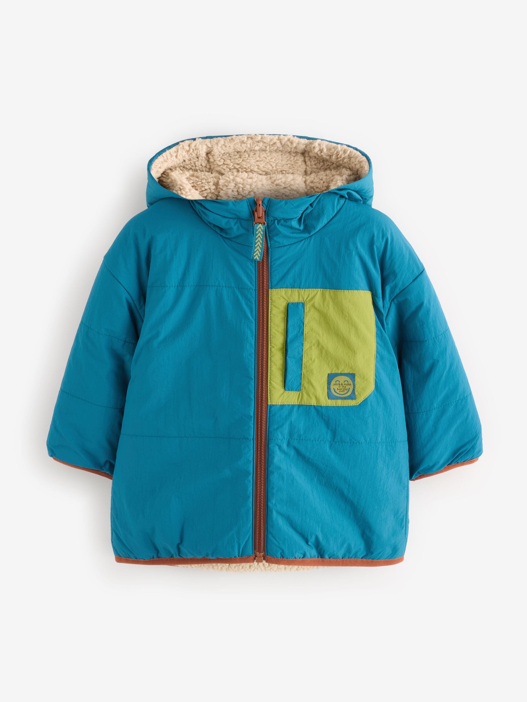 Teal Blue Reversible Borg Jacket (3mths-7yrs)