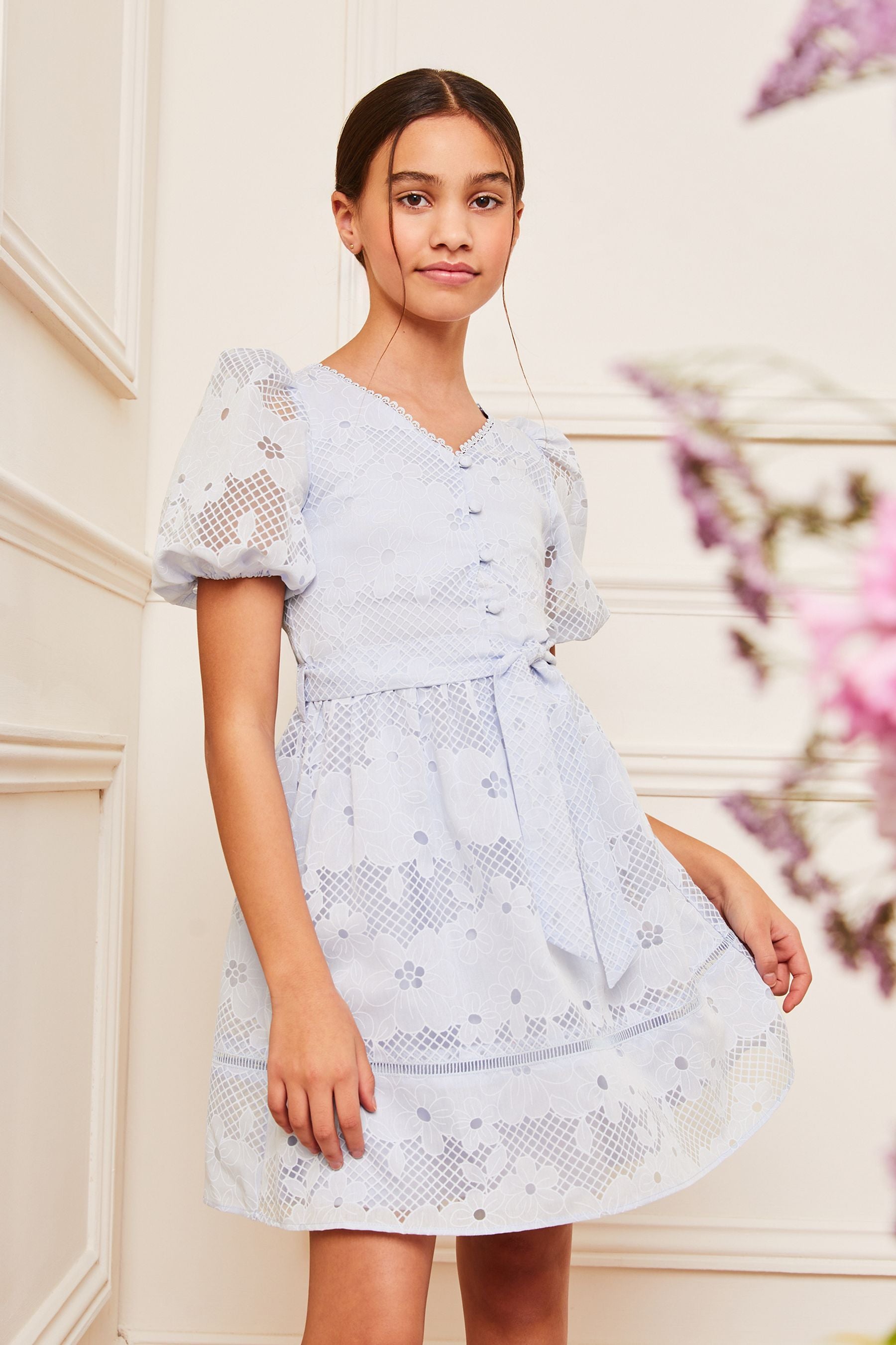 Blue Lipsy Puff Sleeve Occasion Dress (5-16yrs)