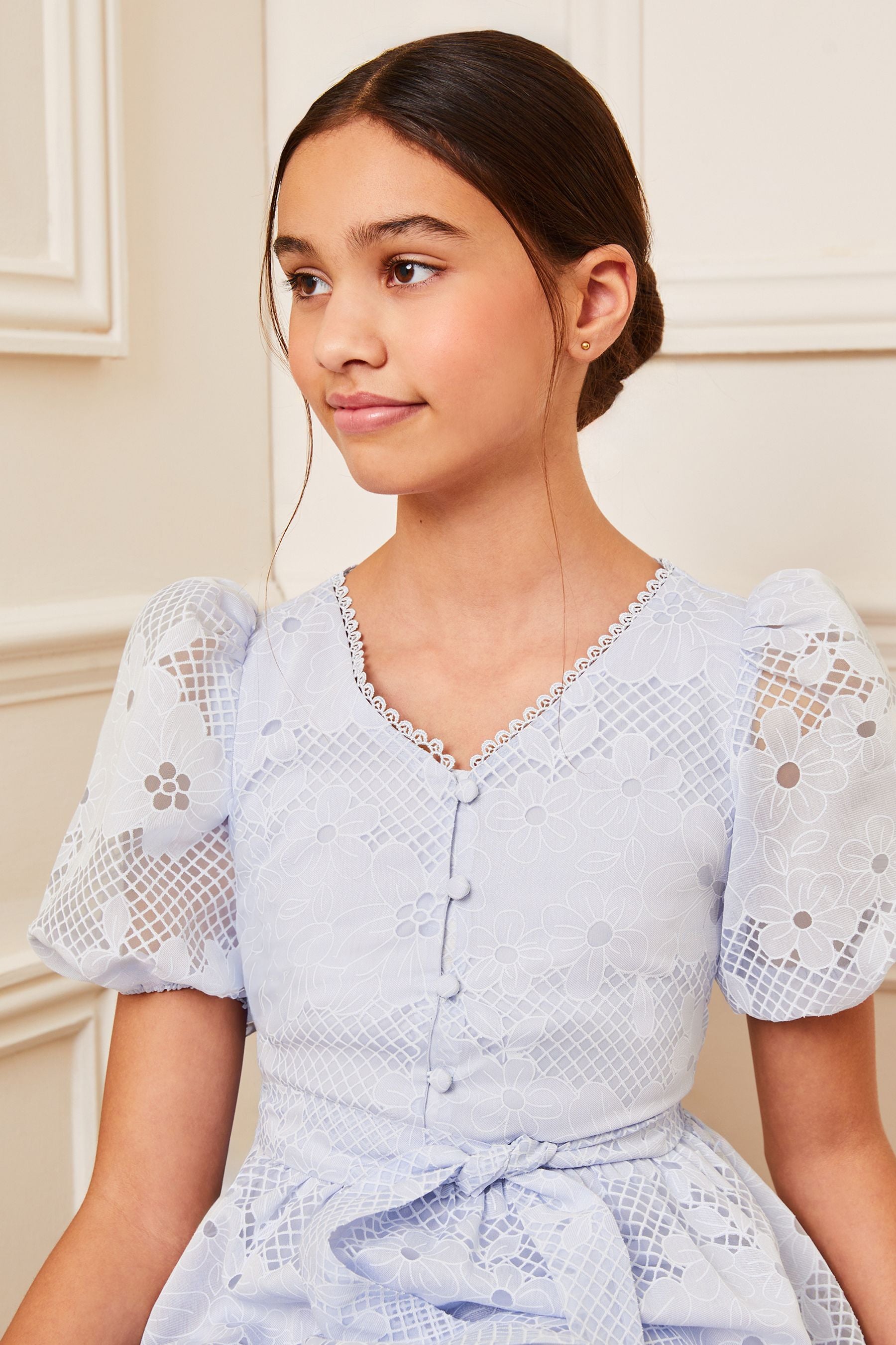 Blue Puff Sleeve Occasion Dress (5-16yrs)