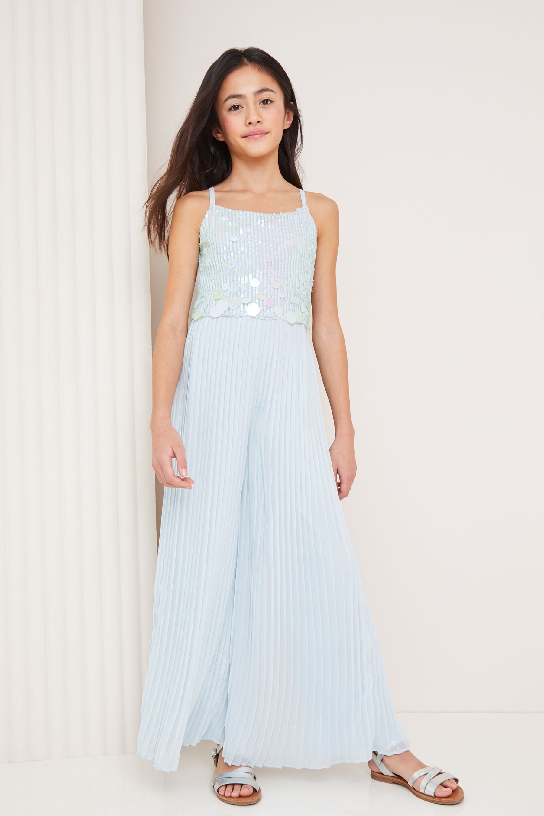 Light Blue Lipsy Embellished Pleated Occasion Jumpsuit (5-16yrs)