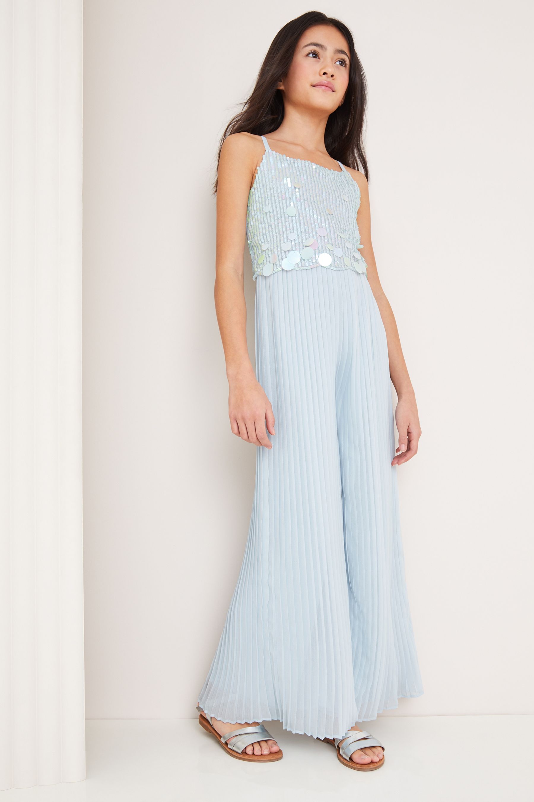 Light Blue Lipsy Embellished Pleated Occasion Jumpsuit (5-16yrs)