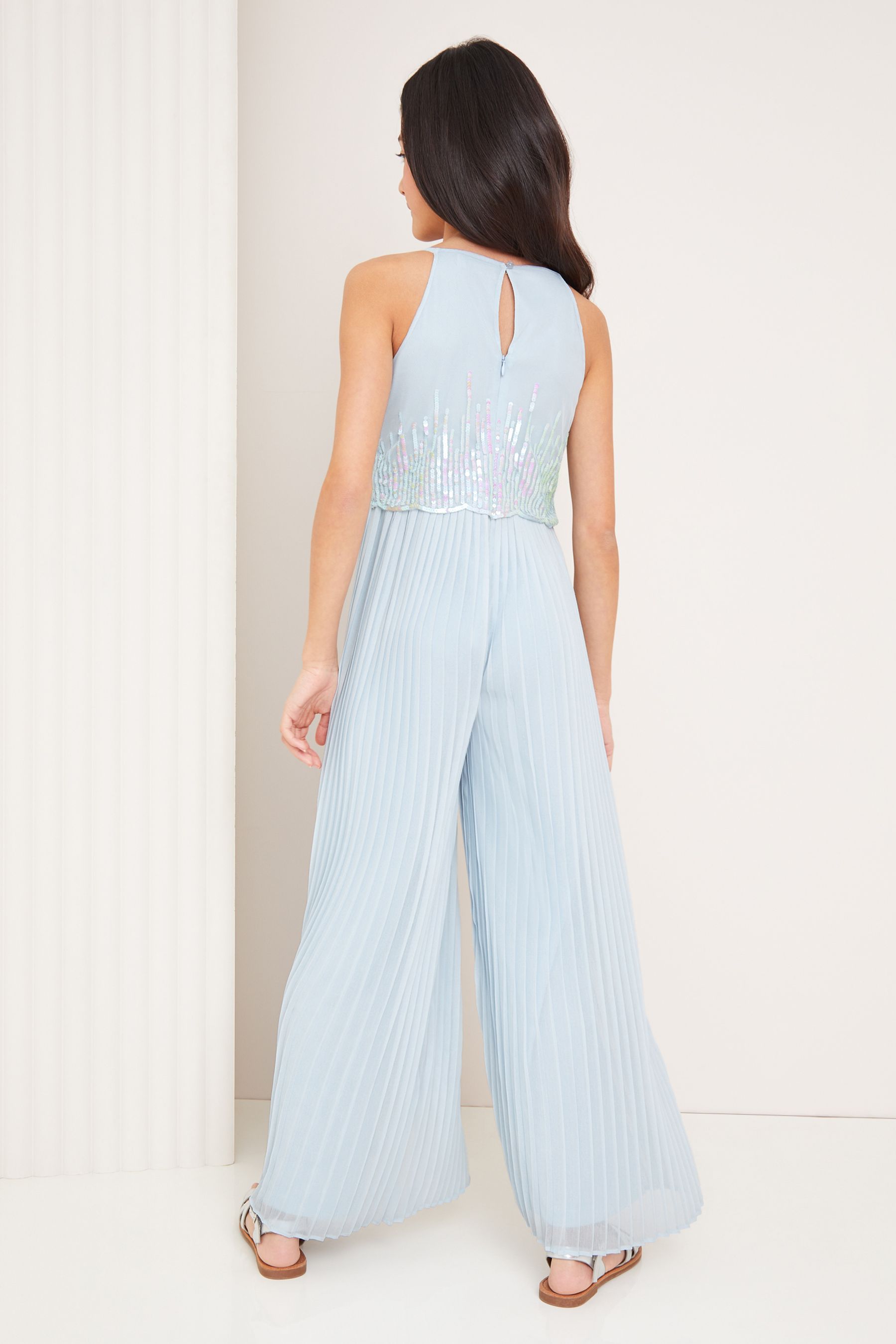 Light Blue Lipsy Embellished Pleated Occasion Jumpsuit (5-16yrs)