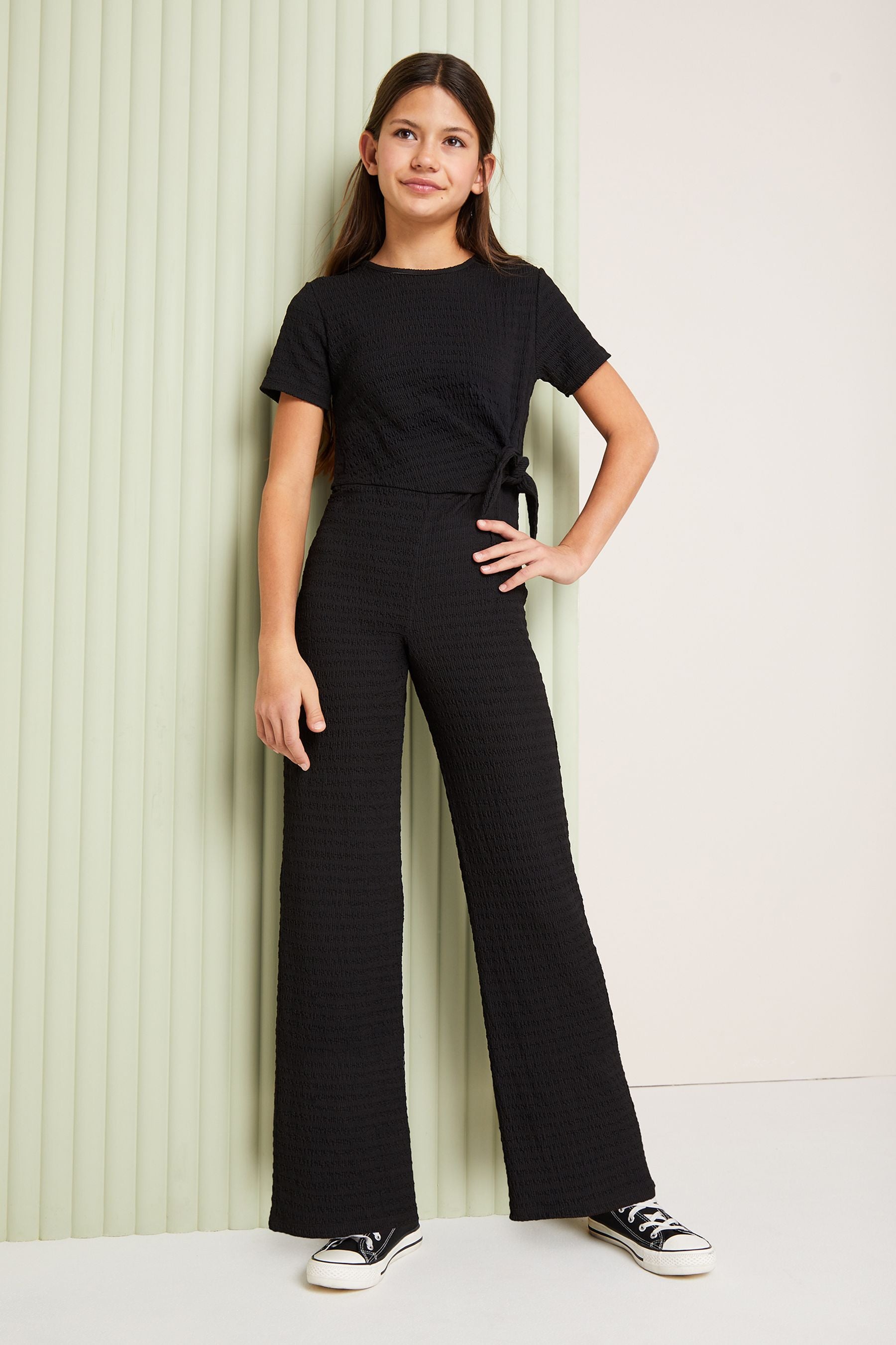 Lipsy Black Tie Side Crinkle Texture Jersey Jumpsuit (5-16yrs)