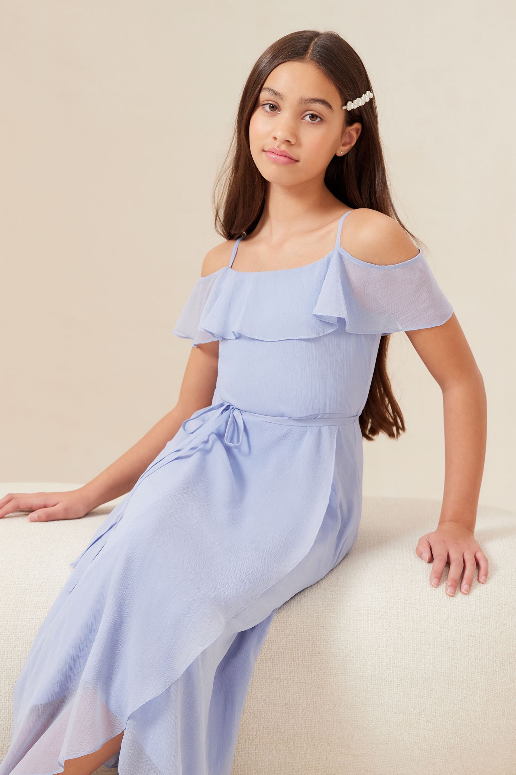 Blue Lipsy Cold Shoulder Maxi Occasion Dress (10-16yrs)