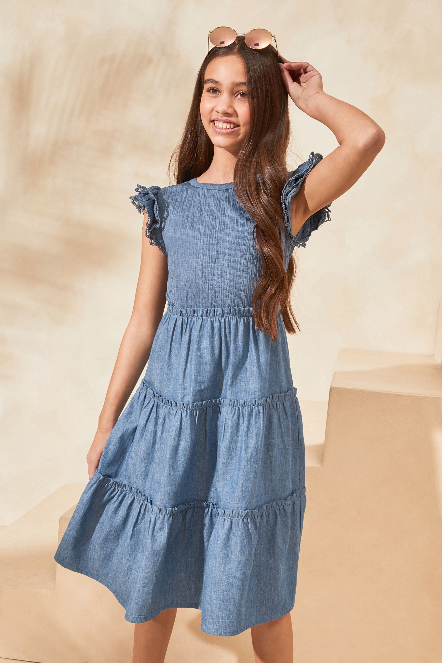 Blue Lipsy Chambray Midi Skirt Dress (3-16yrs)