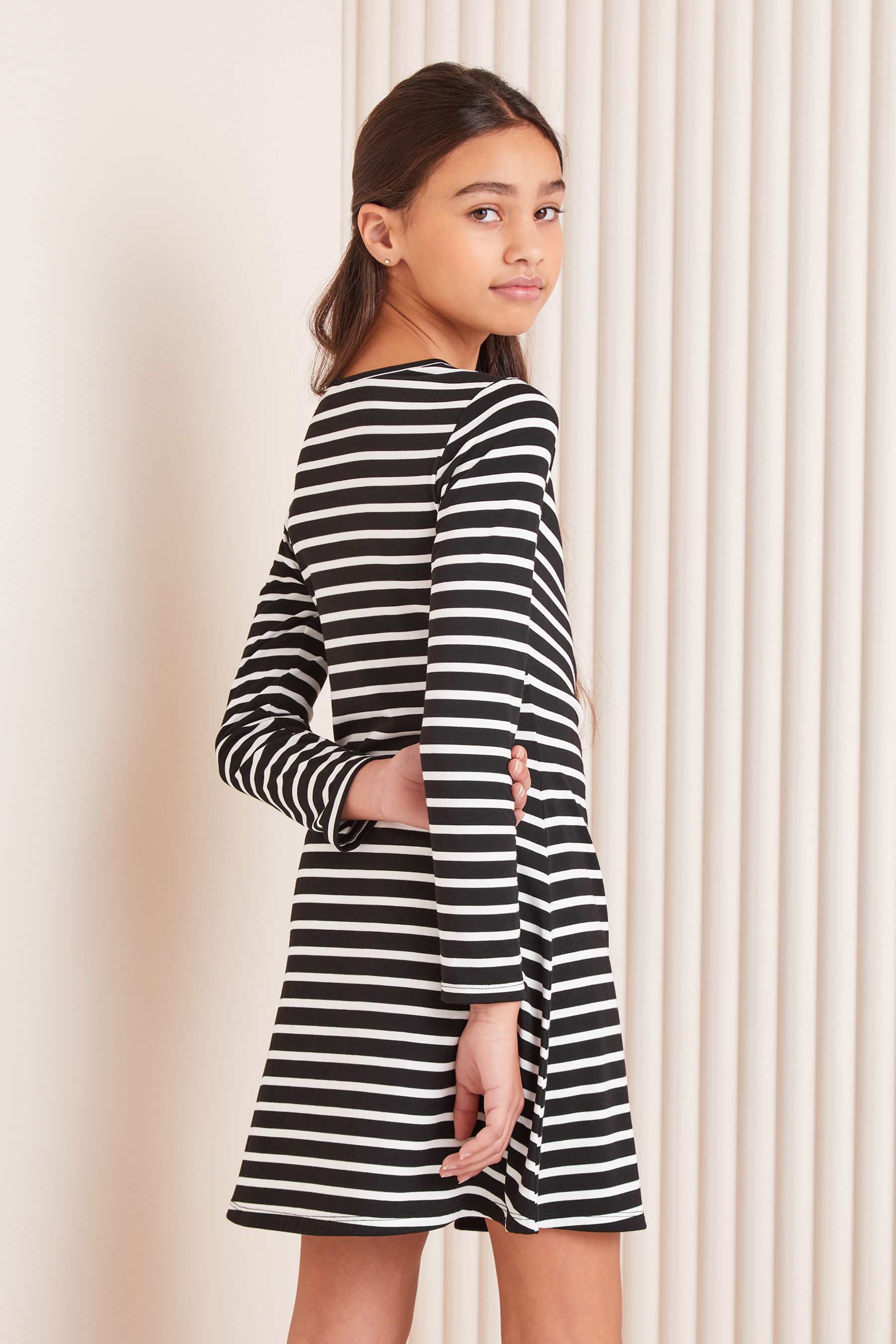 Black/White Stripe Jersey Tie Side Dress