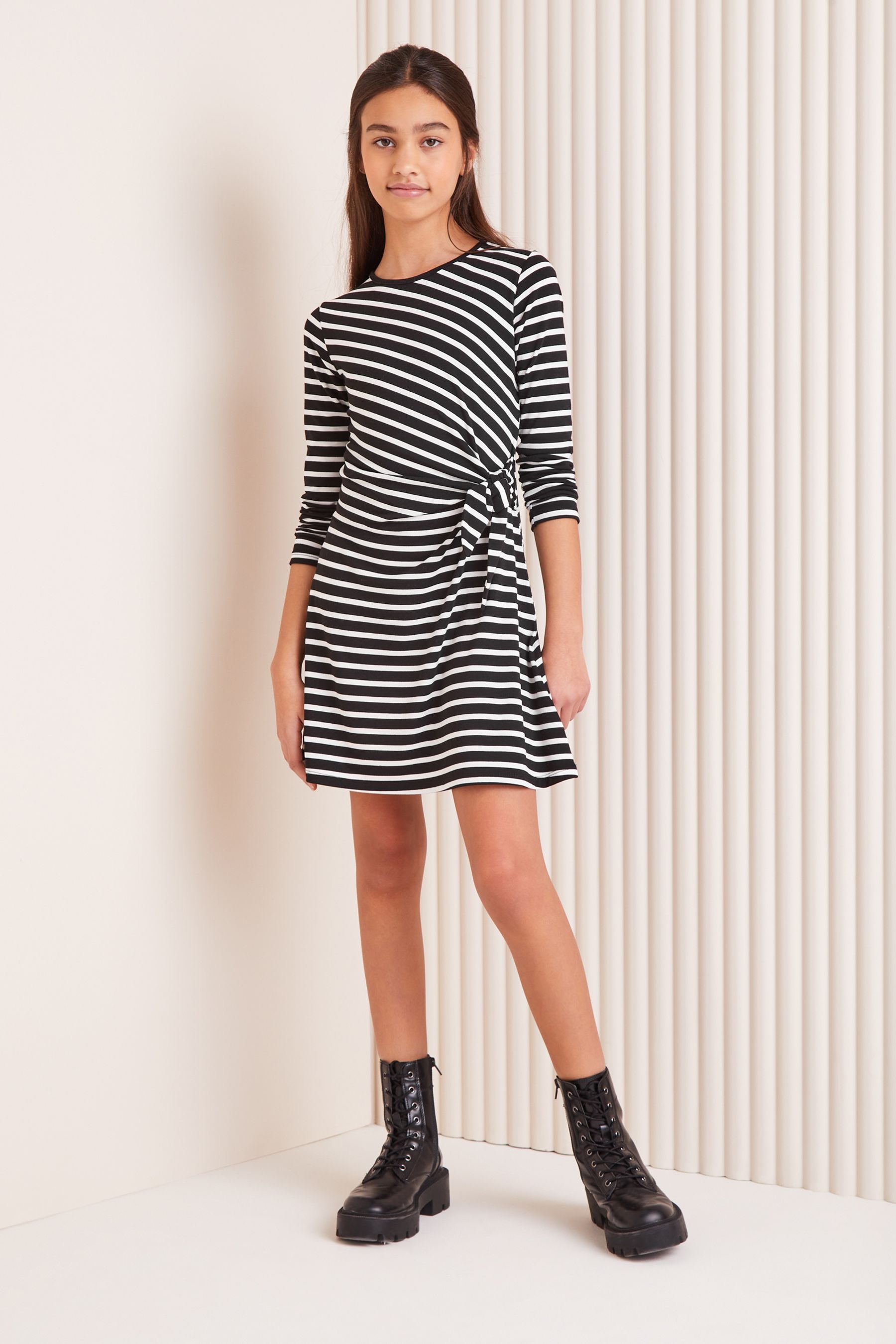 Black/White Stripe Jersey Tie Side Dress