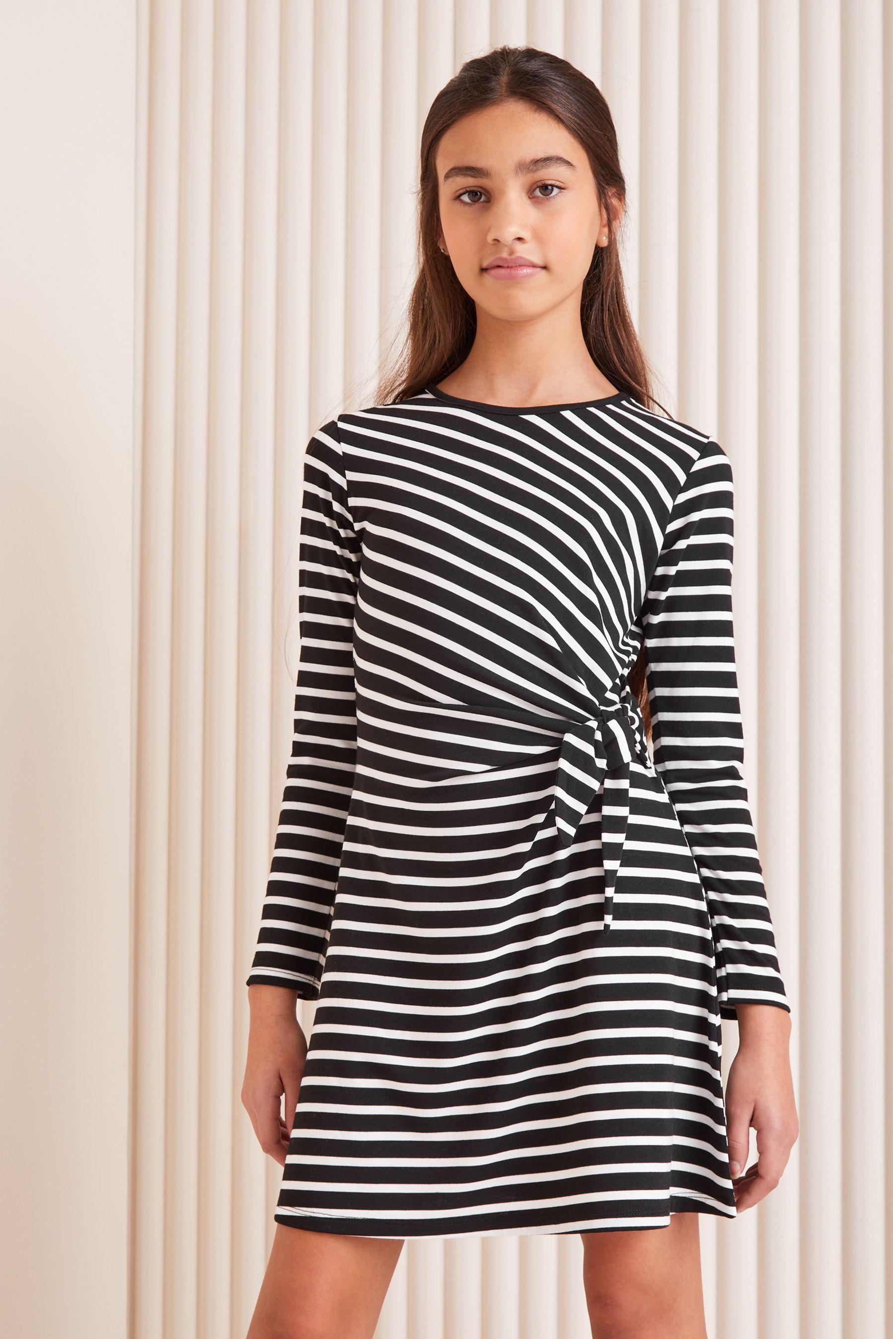 Black/White Stripe Jersey Tie Side Dress