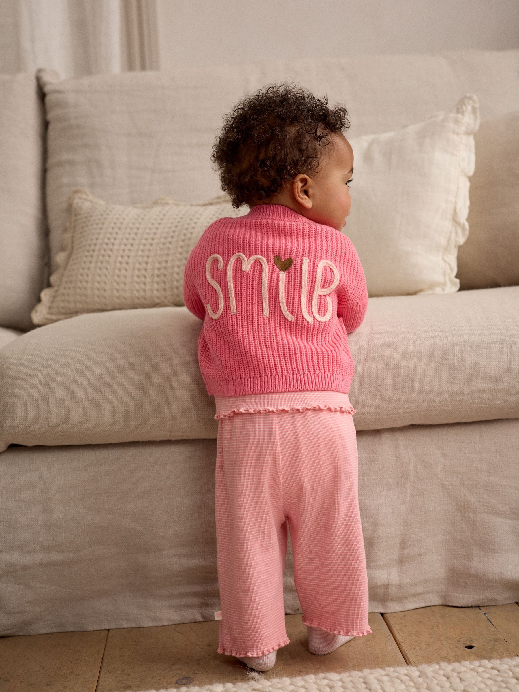 Pink Smile Slogan Baby Button 100% Cotton Cardigan (0mths-2yrs)