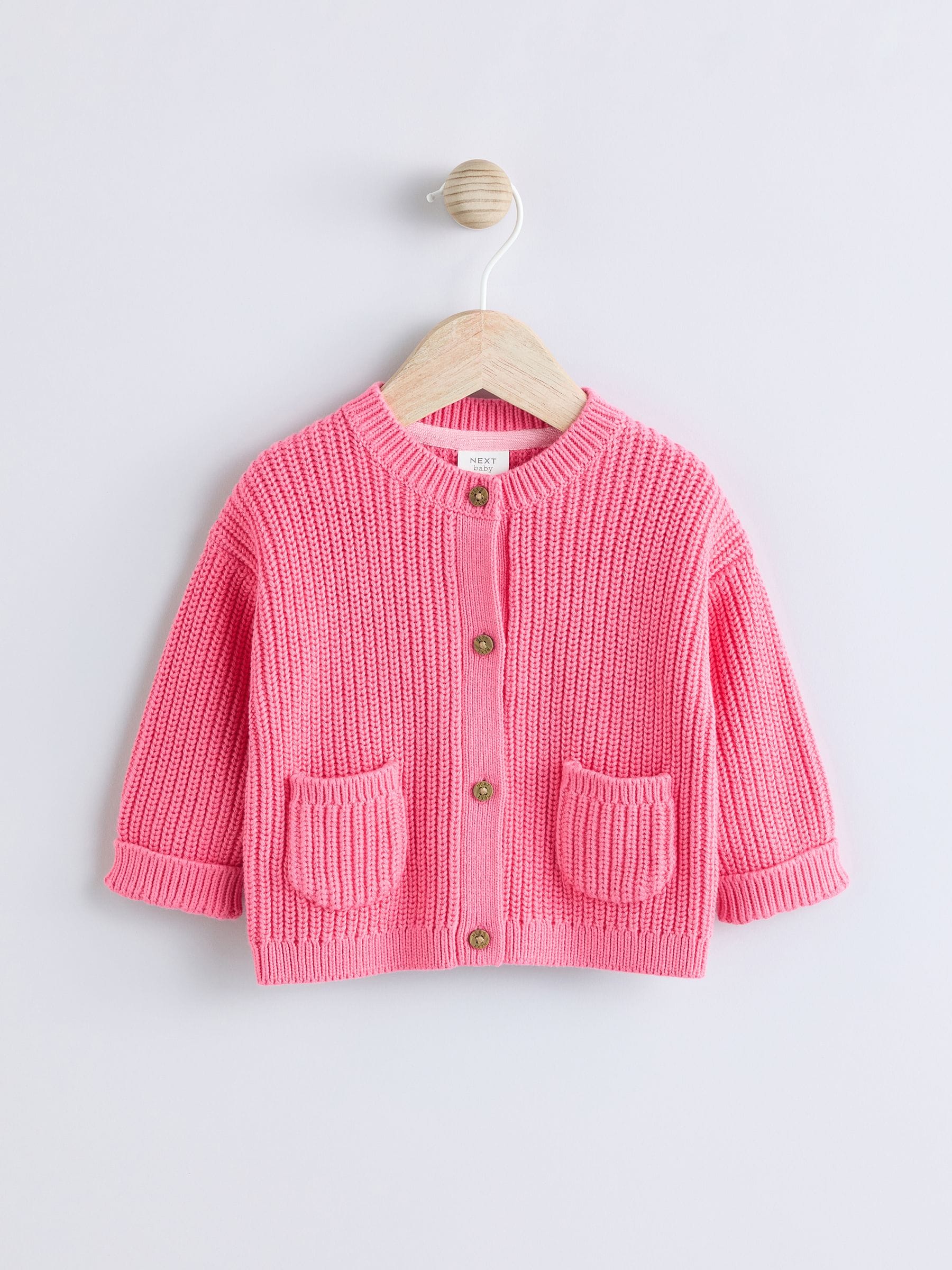 Pink Smile Slogan Baby Button 100% Cotton Cardigan (0mths-2yrs)