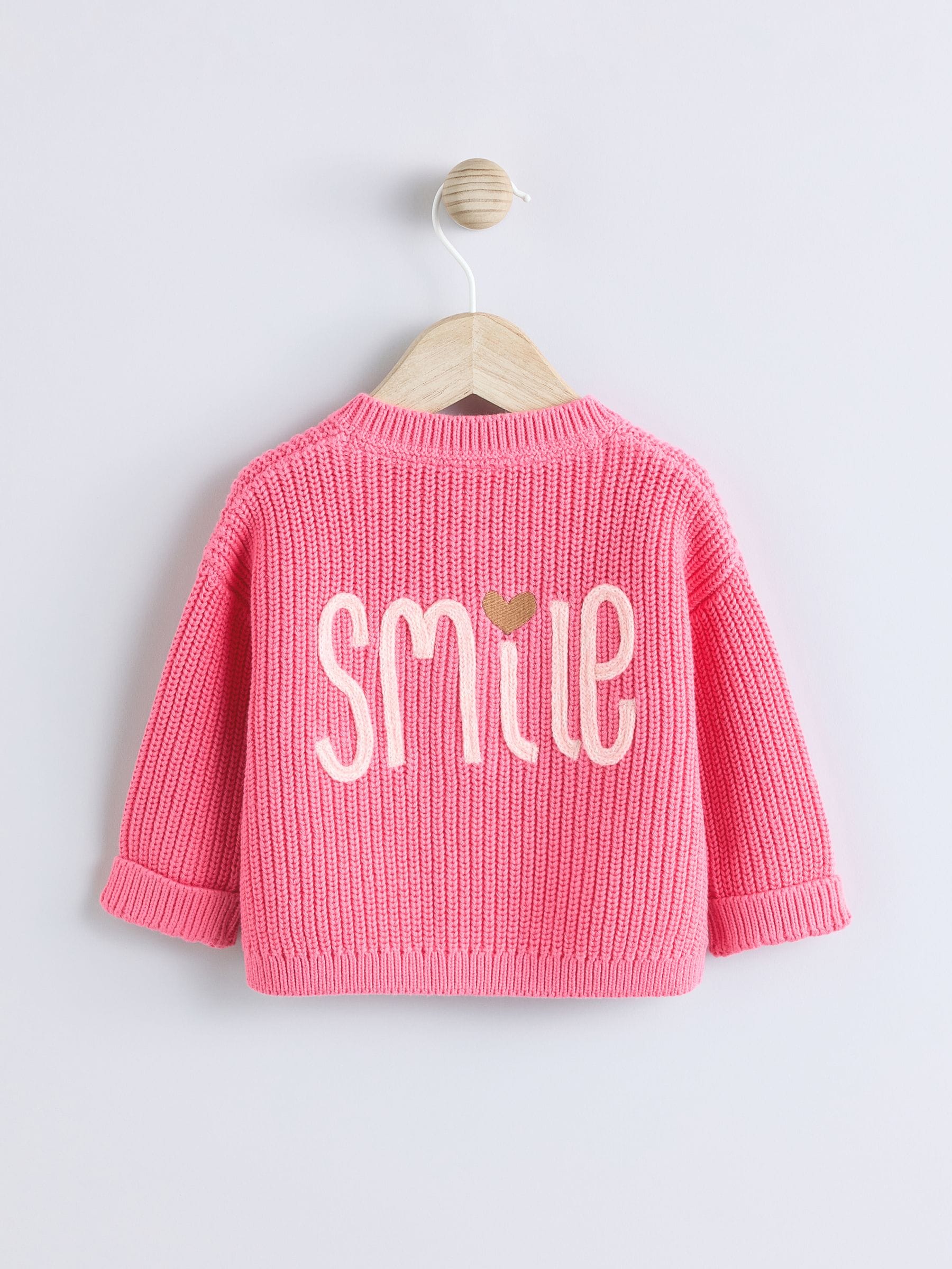 Pink Smile Slogan Baby Button 100% Cotton Cardigan (0mths-2yrs)