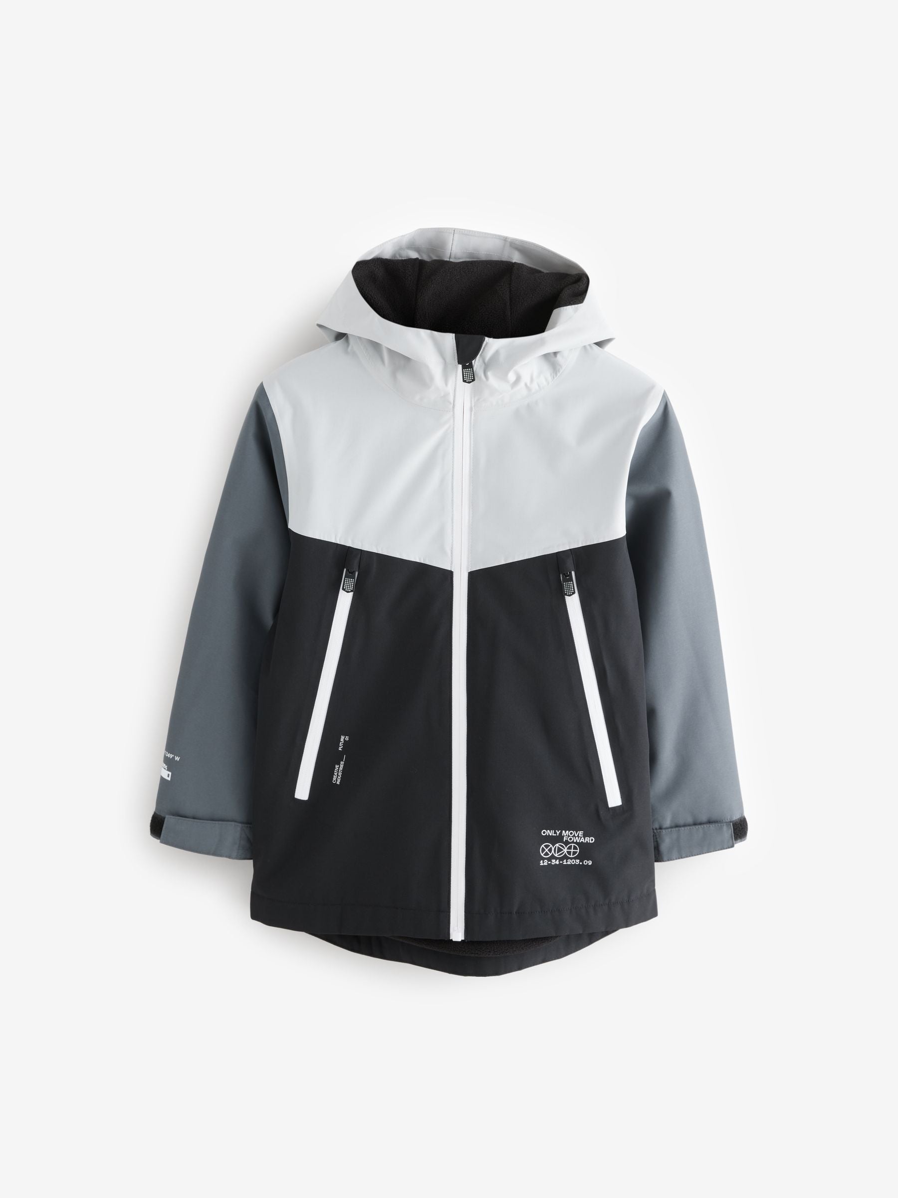 Monochrome Waterproof Fleece Hooded Lined Jacket (3-16yrs)