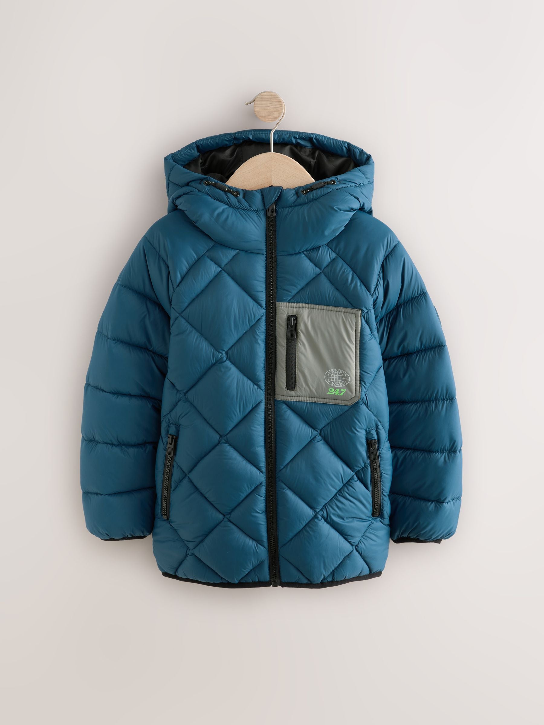 Teal Blue Quilted Midweight Hooded Jacket (3-16yrs)