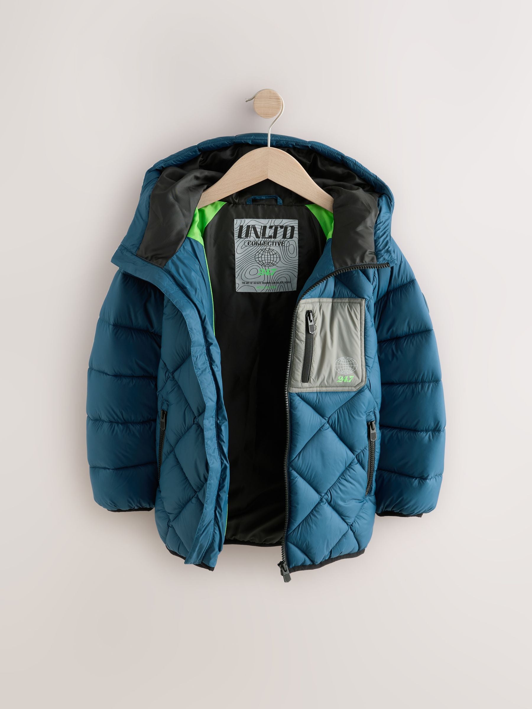 Teal Blue Quilted Midweight Hooded Jacket (3-16yrs)