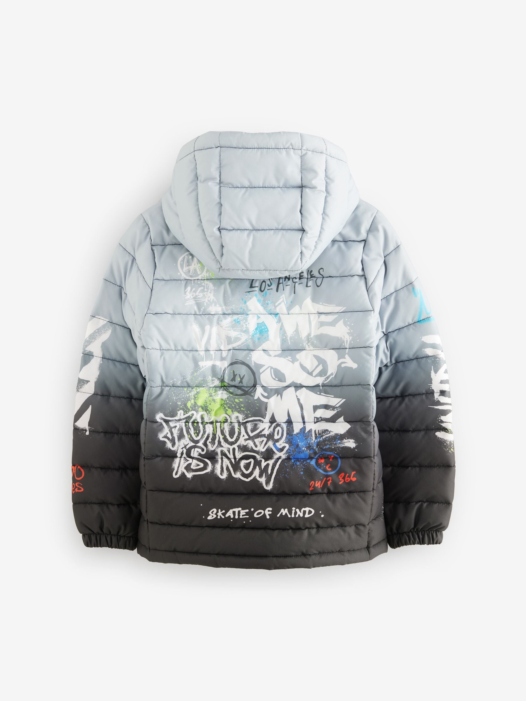 Black/White Quilted Midweight Hooded Jacket (3-16yrs)