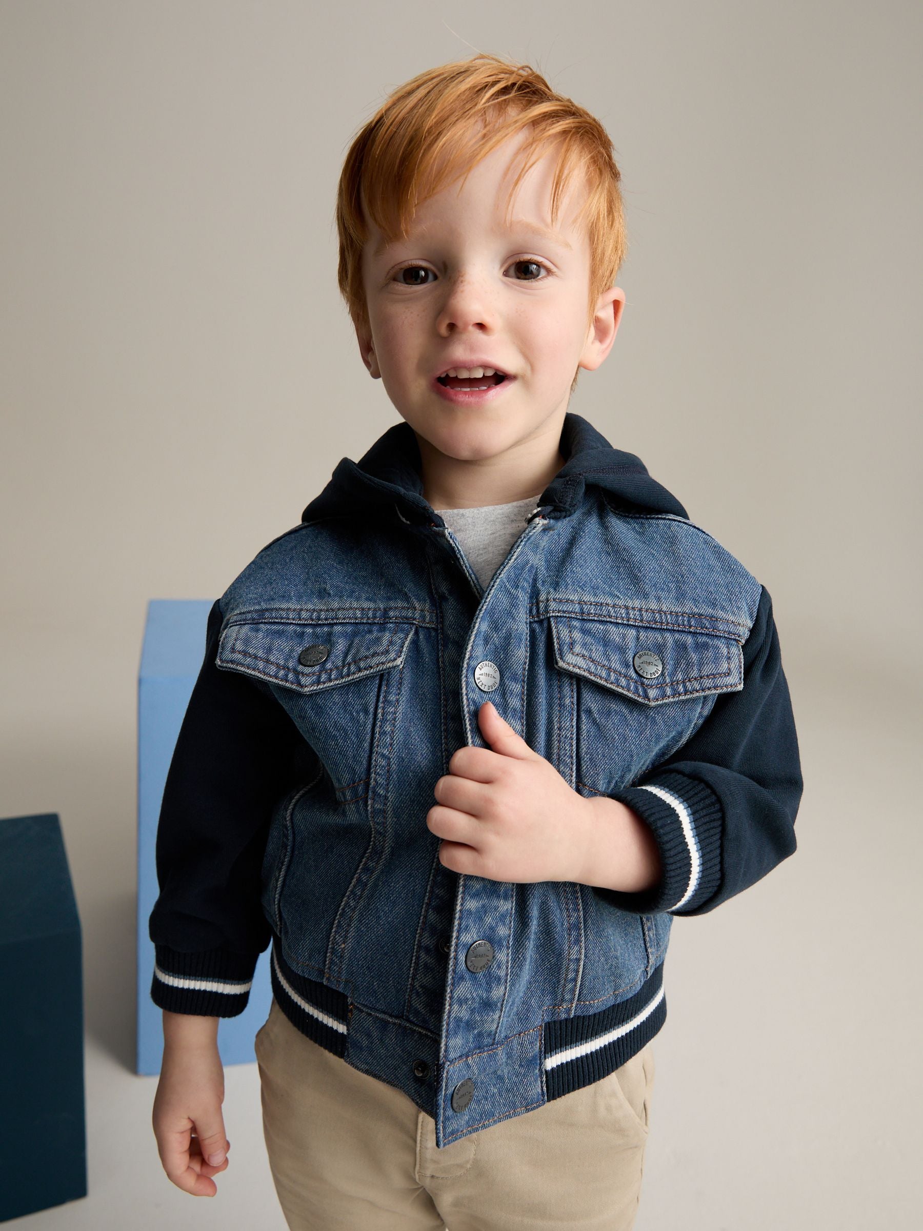 Navy 100% Cotton Denim Hooded Jacket (3mths-10yrs)