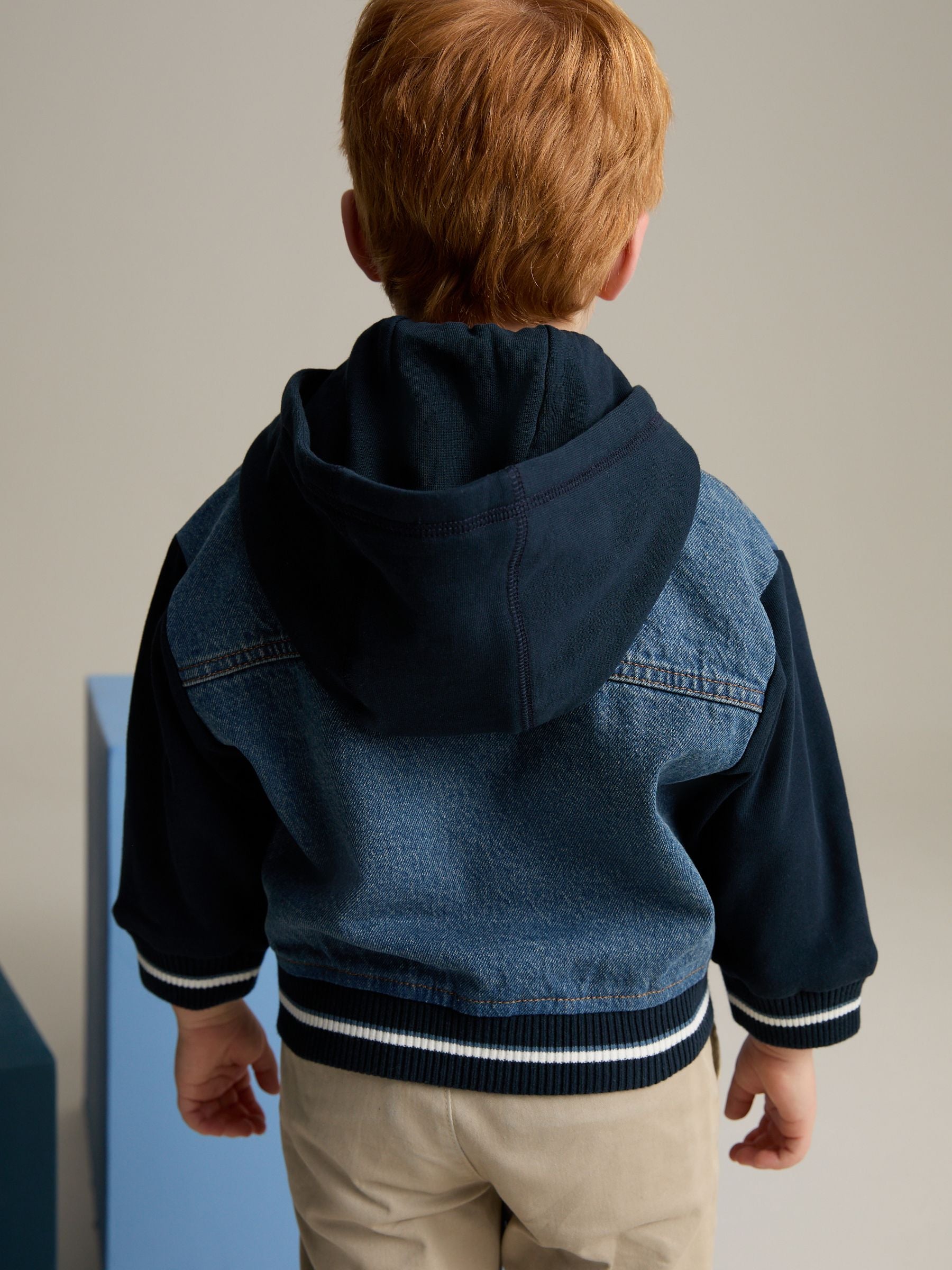 Navy 100% Cotton Denim Hooded Jacket (3mths-10yrs)