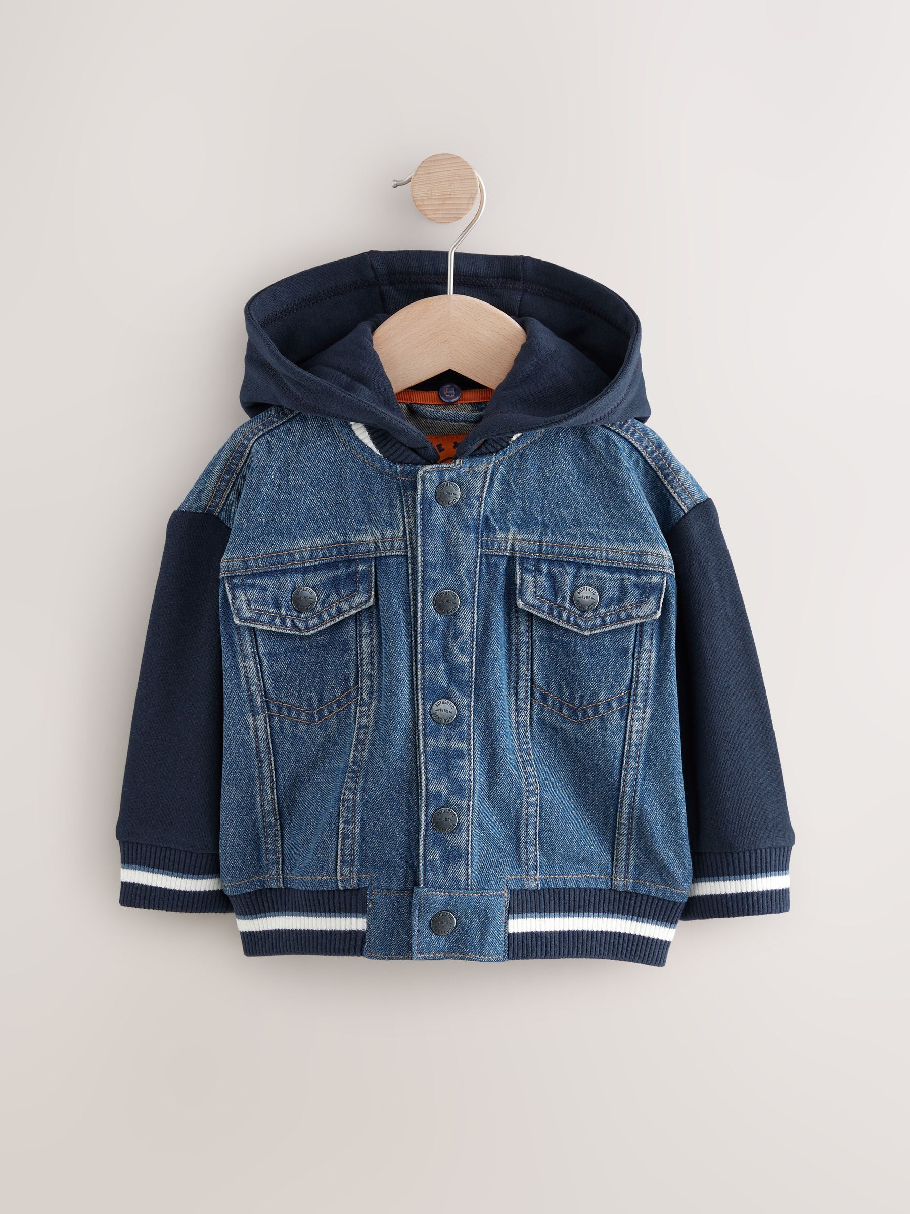 Navy 100% Cotton Denim Hooded Jacket (3mths-10yrs)