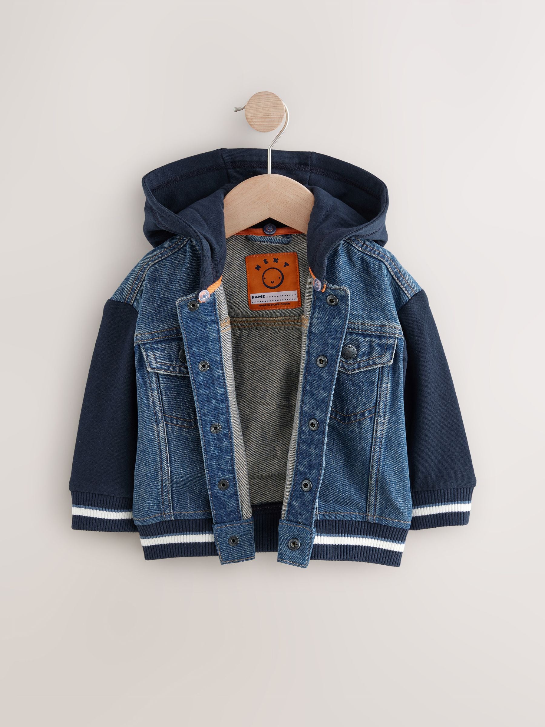 Navy 100% Cotton Denim Hooded Jacket (3mths-10yrs)