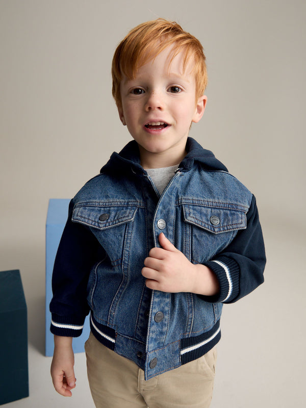 Navy 100% Cotton Denim Hooded Jacket (3mths-10yrs)