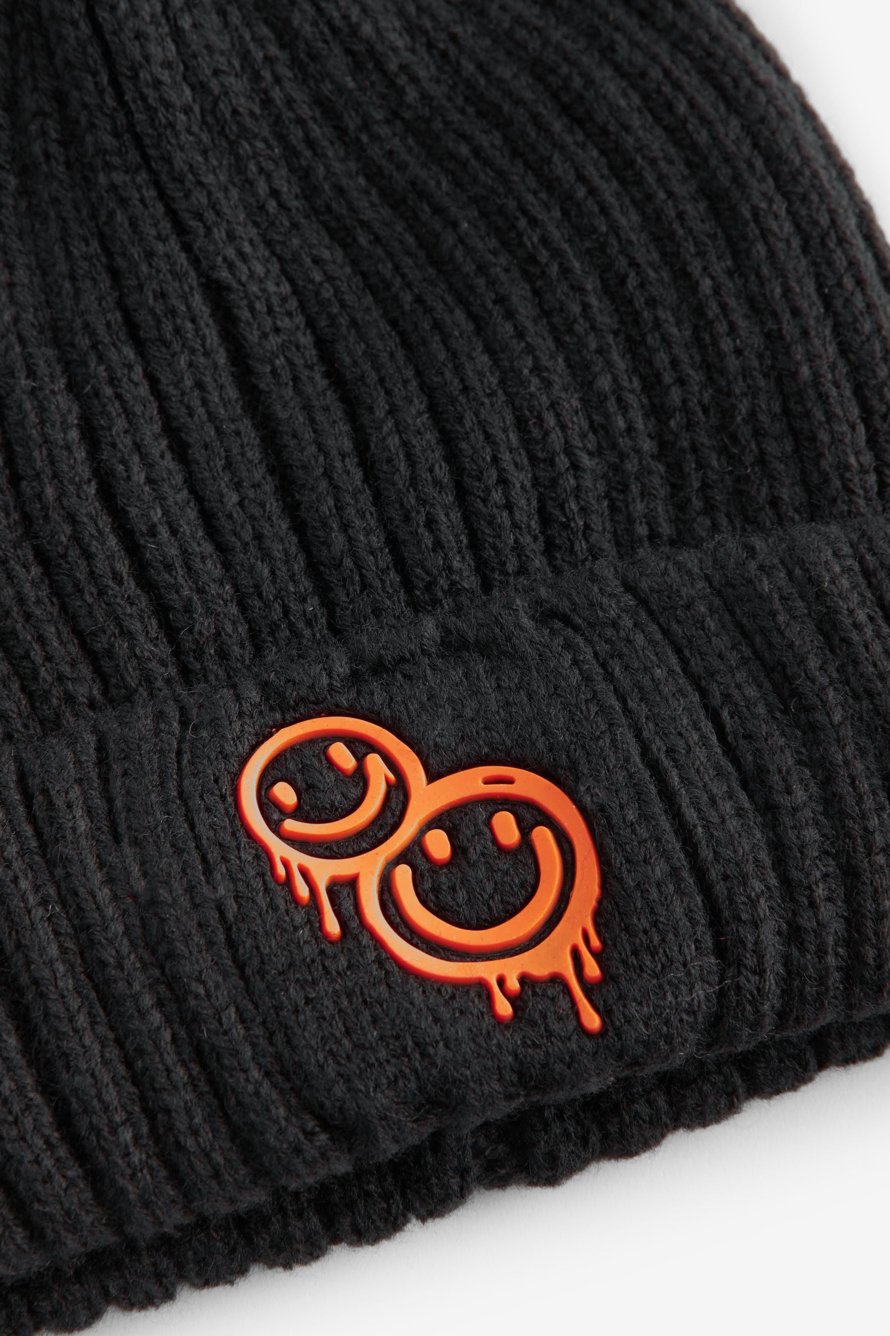 Black with Smile Detail Pom Hat (1-16yrs)