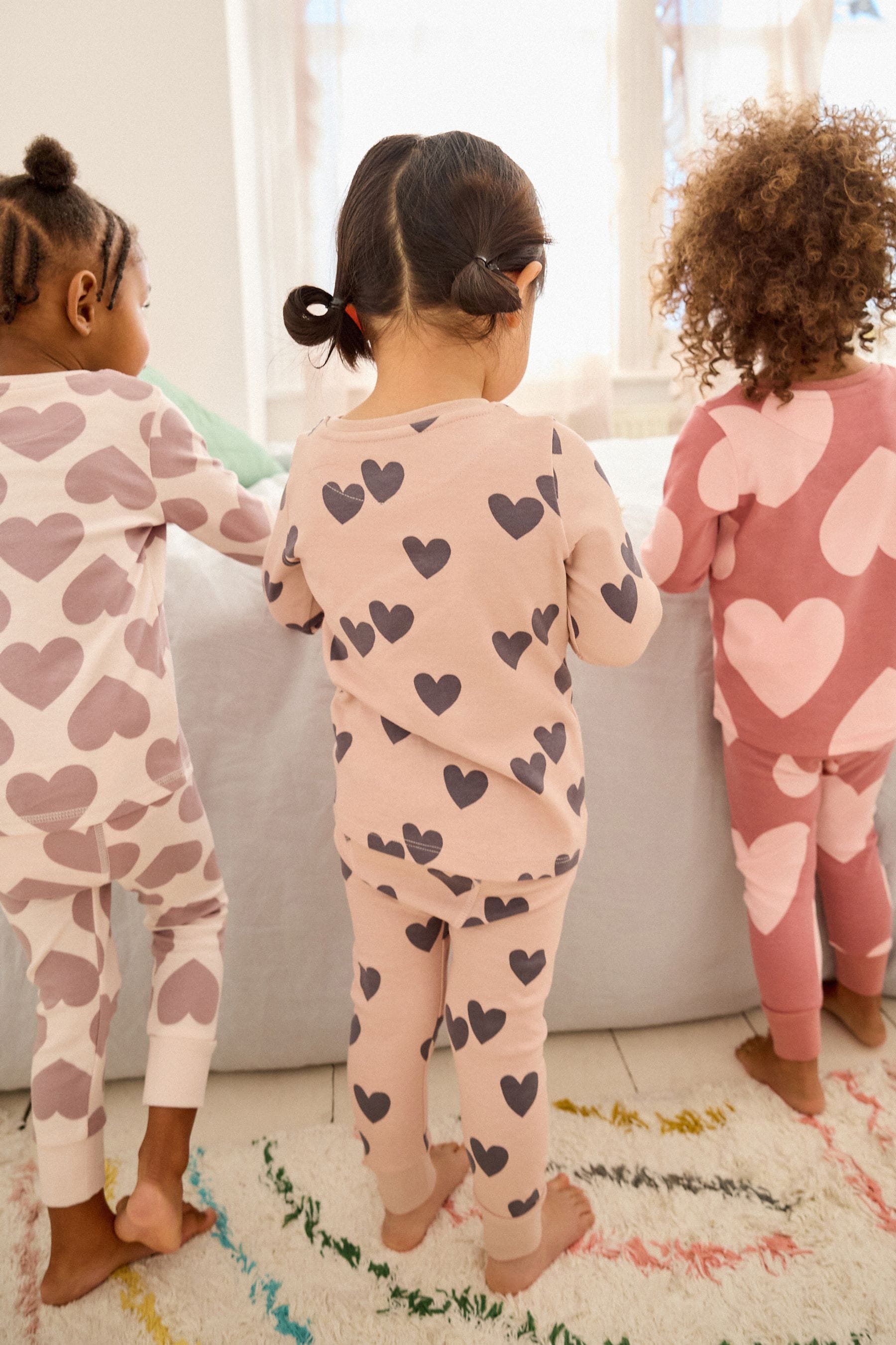 Neutral/ Pink Heart Stampy Pyjamas 3 Pack (9mths-16yrs)