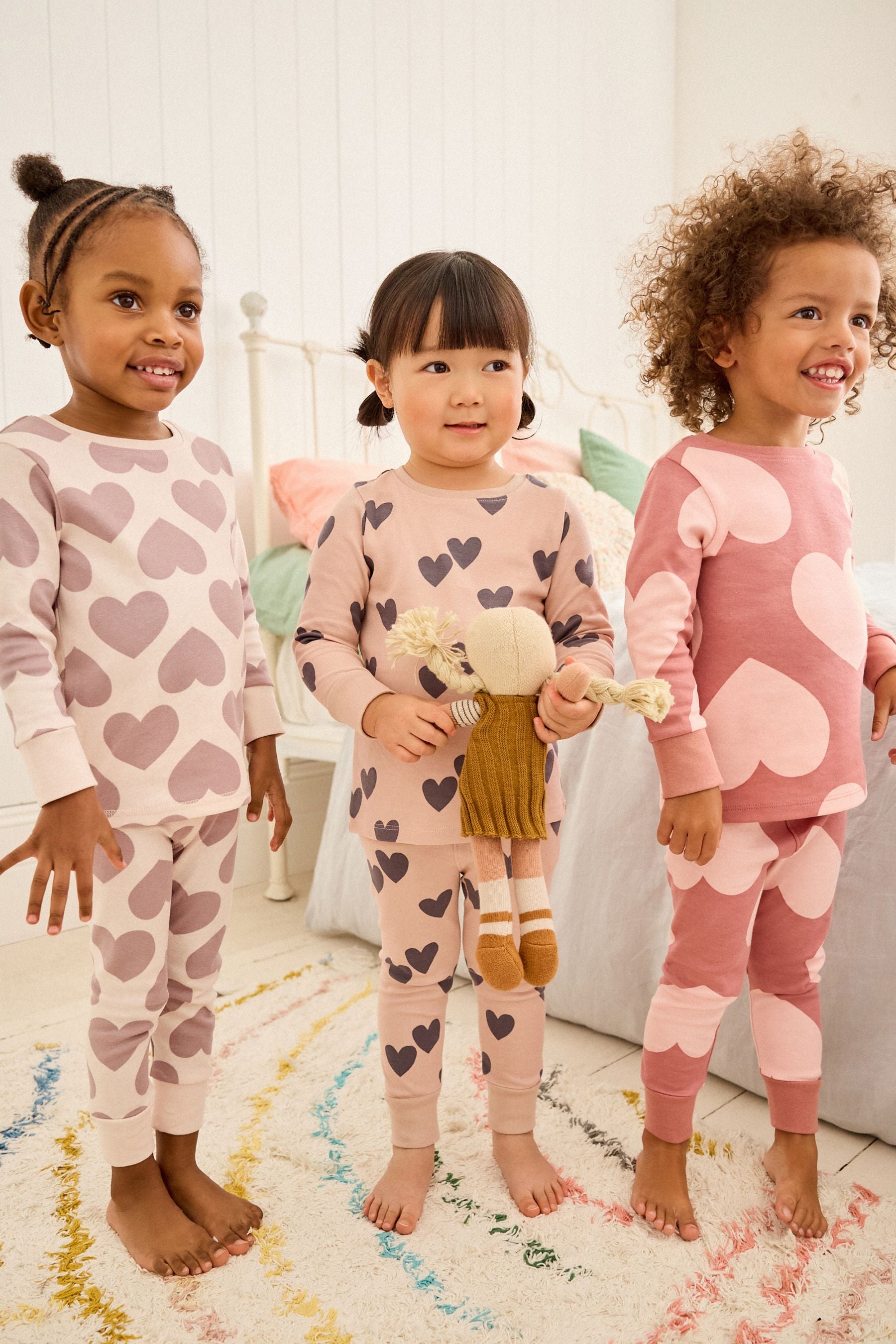 Neutral/ Pink Heart Stampy Pyjamas 3 Pack (9mths-16yrs)