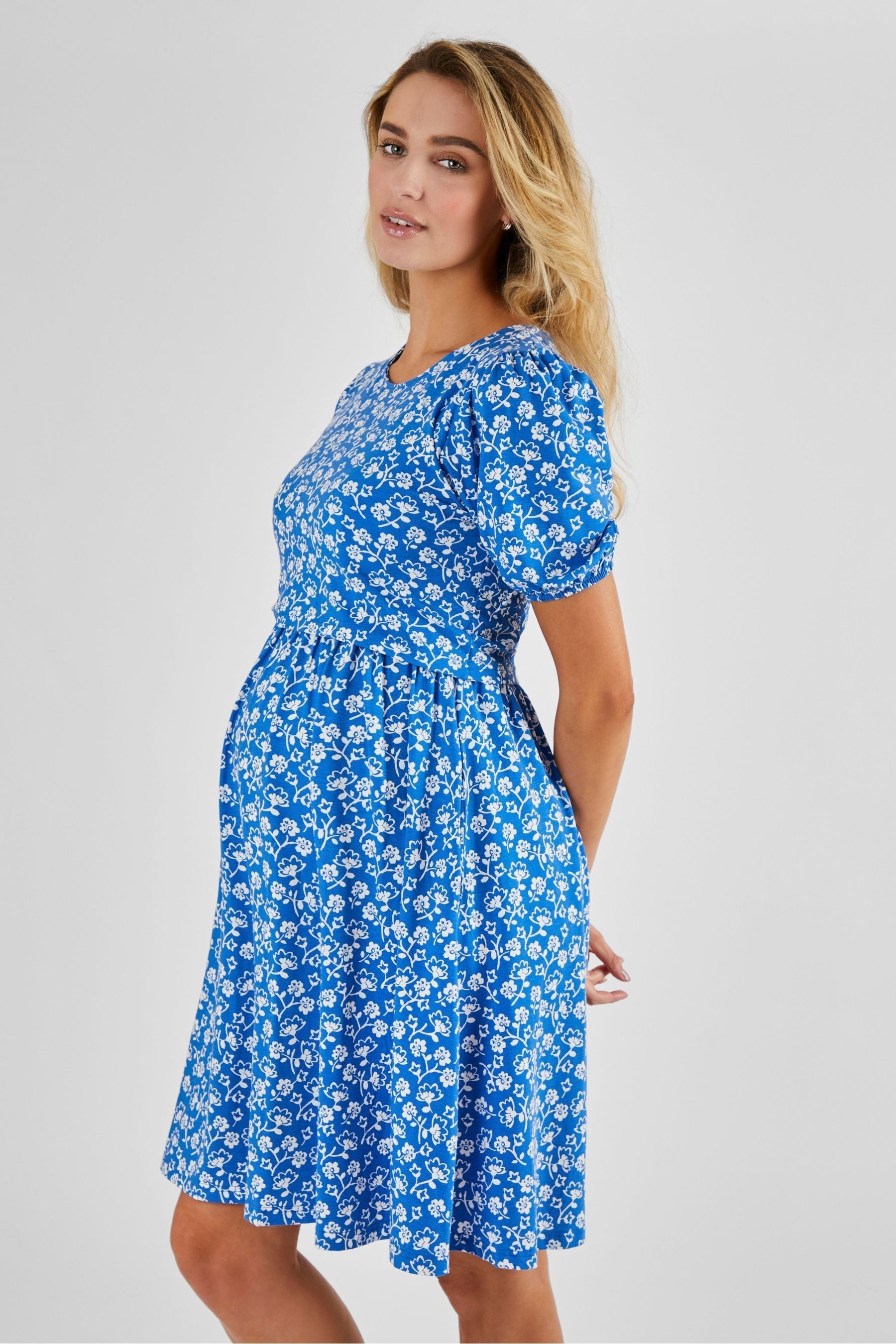 Blue JoJo Maman Bébé Multi Print Maternity & Nursing Dress