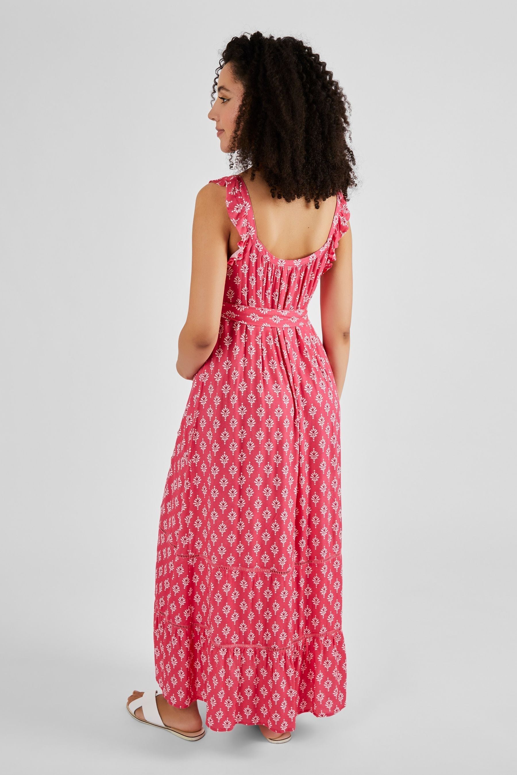 JoJo Maman Bébé Pink Batik Print Flutter Sleeve Maternity Maxi Dress