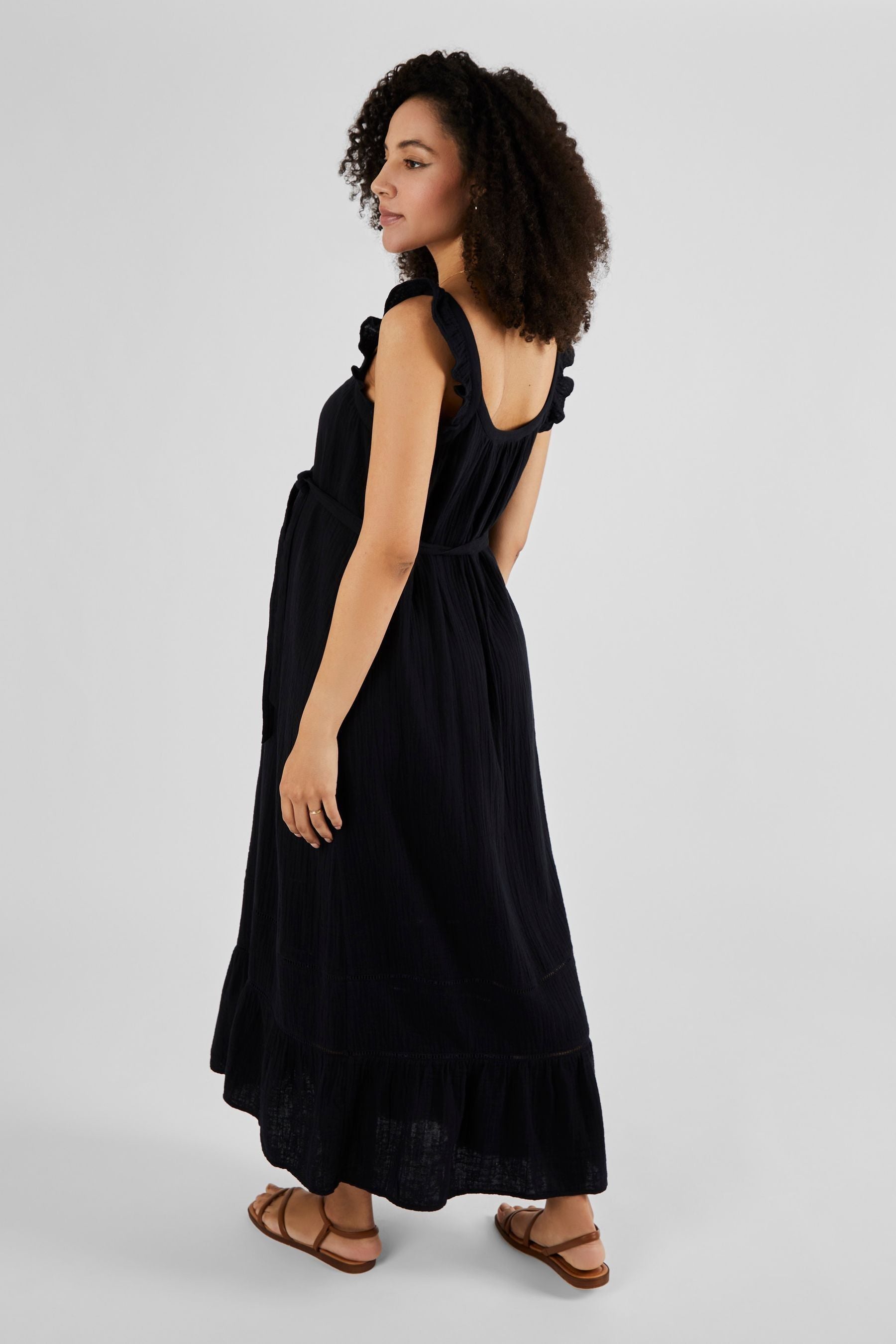 Black JoJo Maman Bébé Flutter Sleeve Maternity Maxi Dress