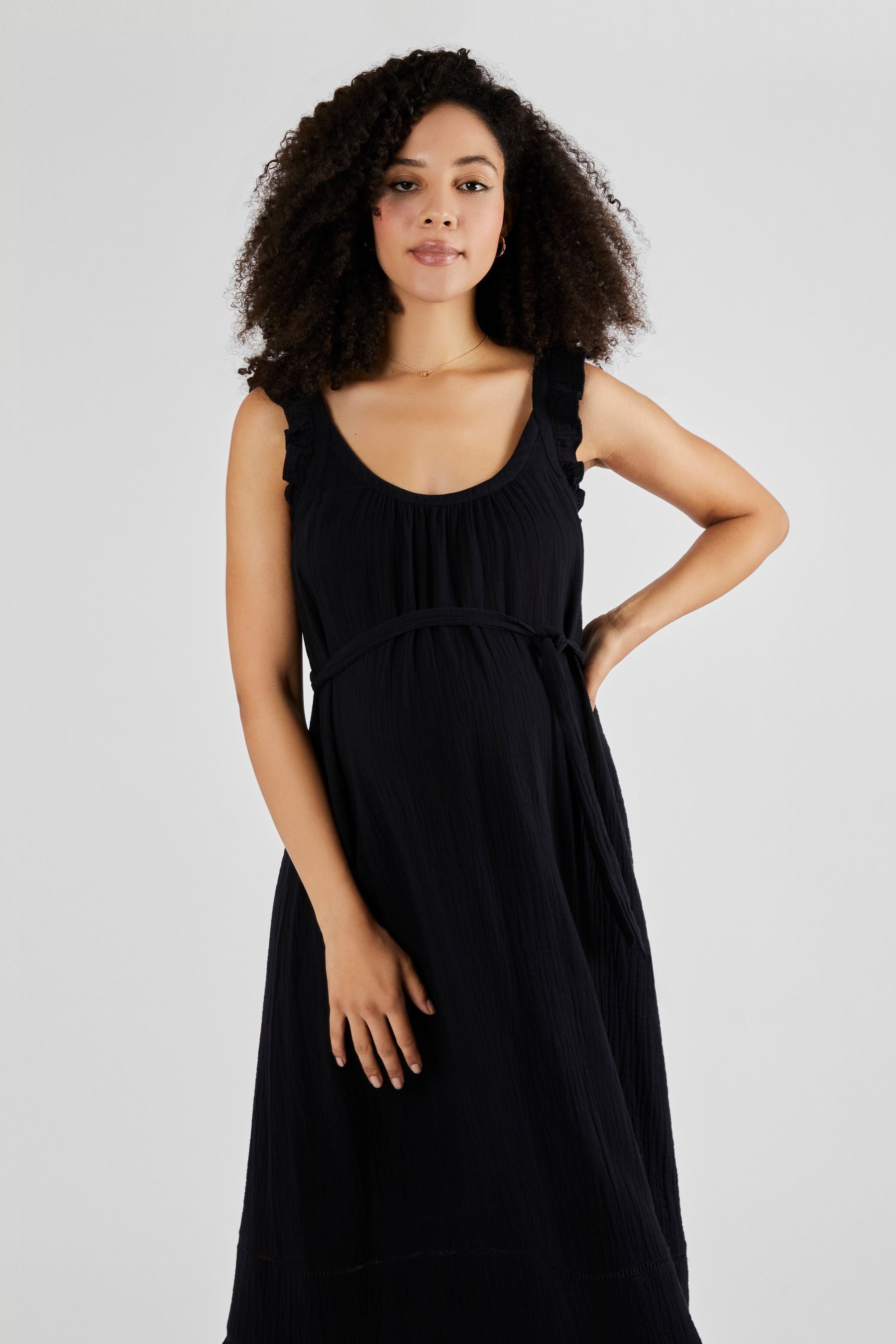 Black JoJo Maman Bébé Flutter Sleeve Maternity Maxi Dress