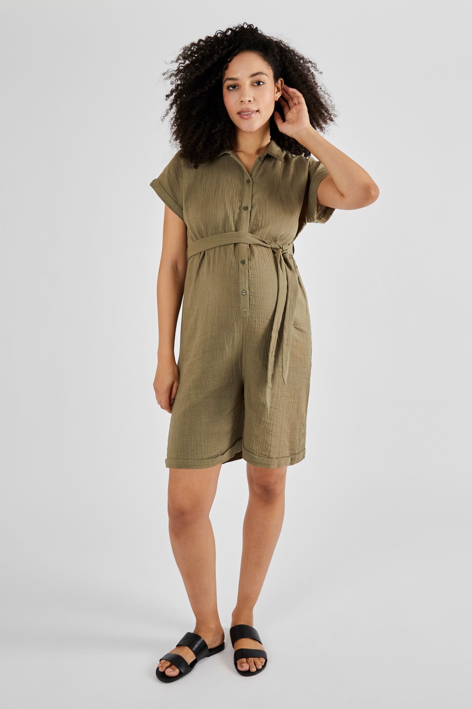 Khaki JoJo Maman Bébé Cotton Maternity Playsuit