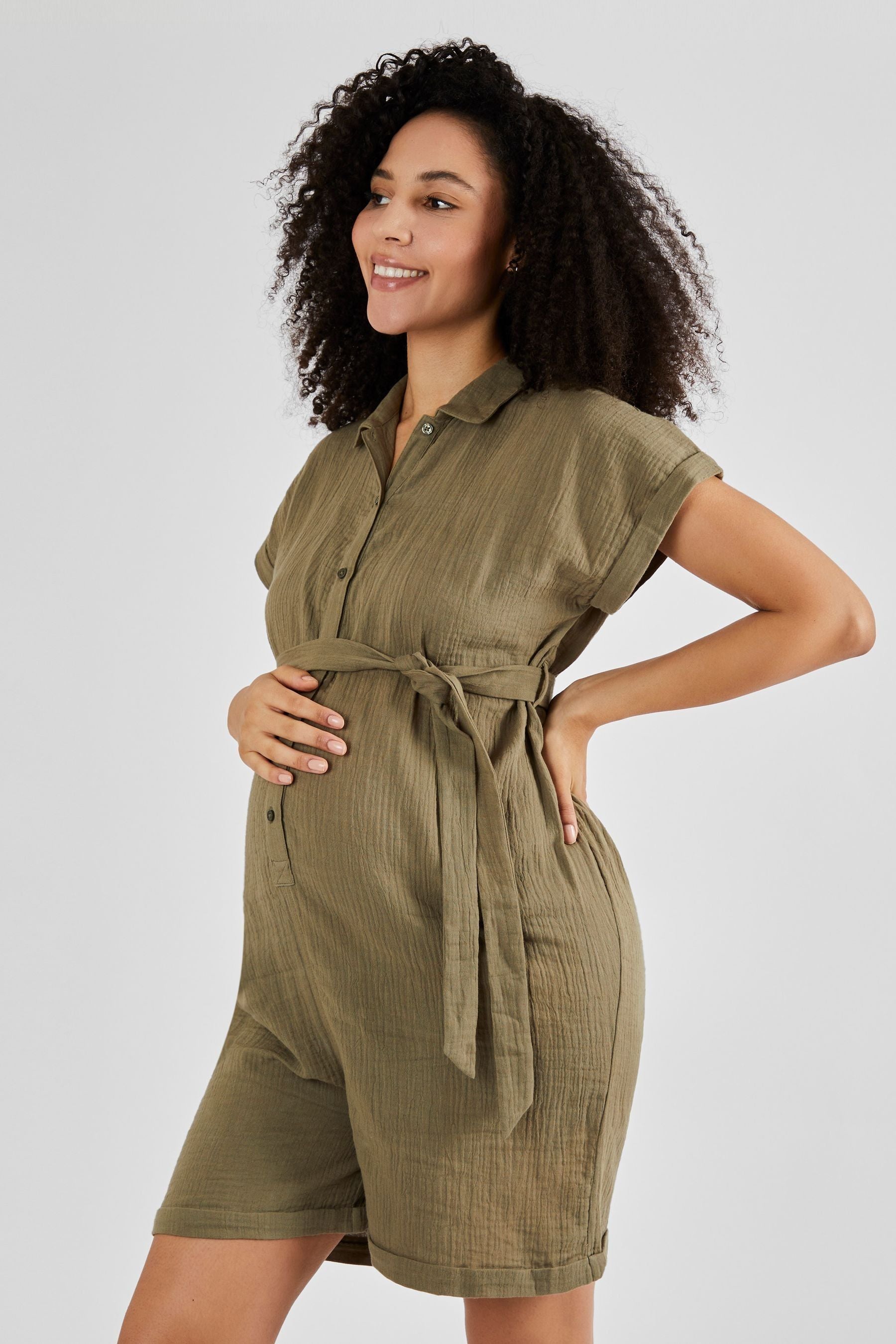 Khaki JoJo Maman Bébé Cotton Maternity Playsuit